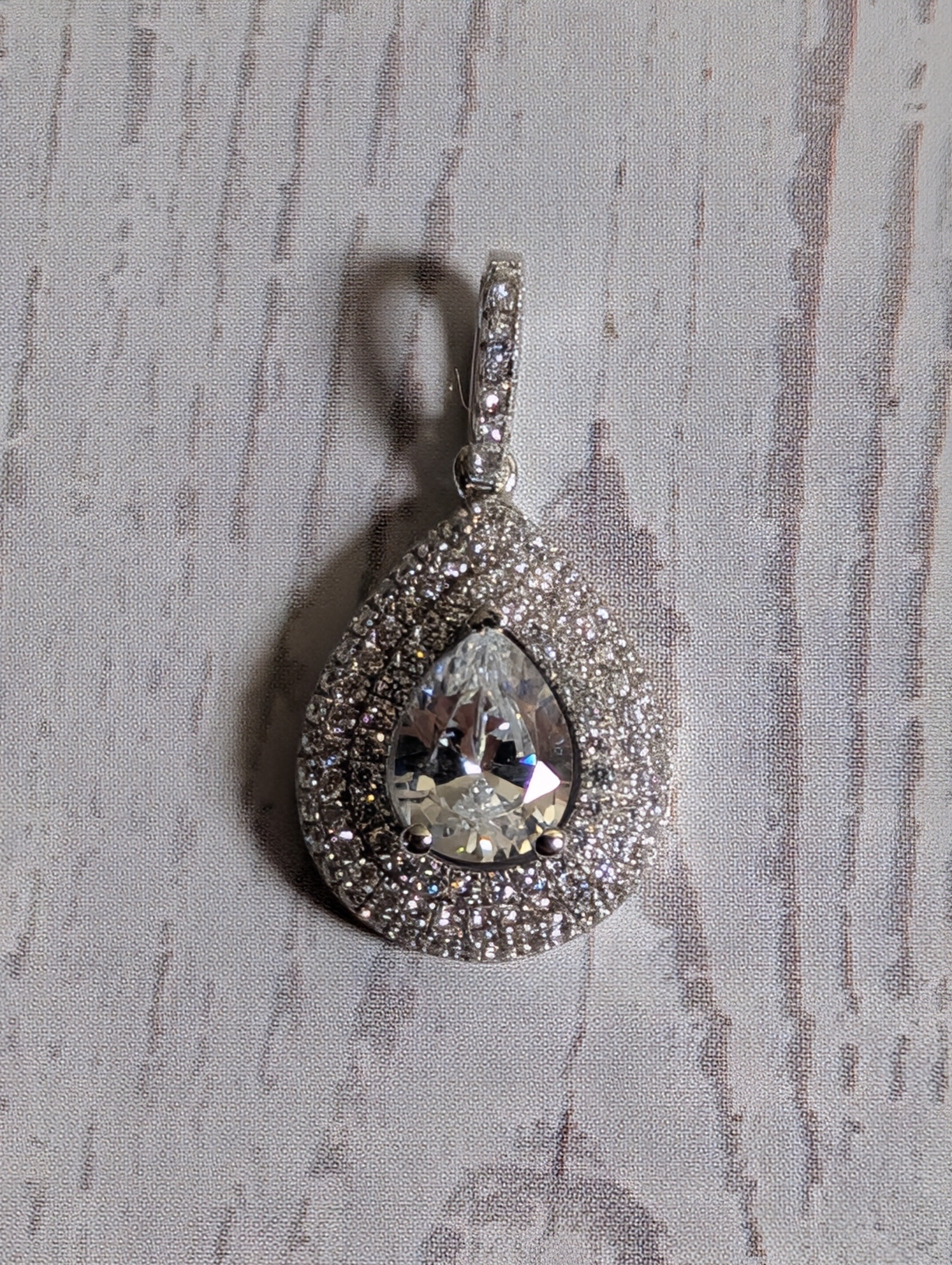 CZ Teardrop Shaped Sterling Silver Pendant