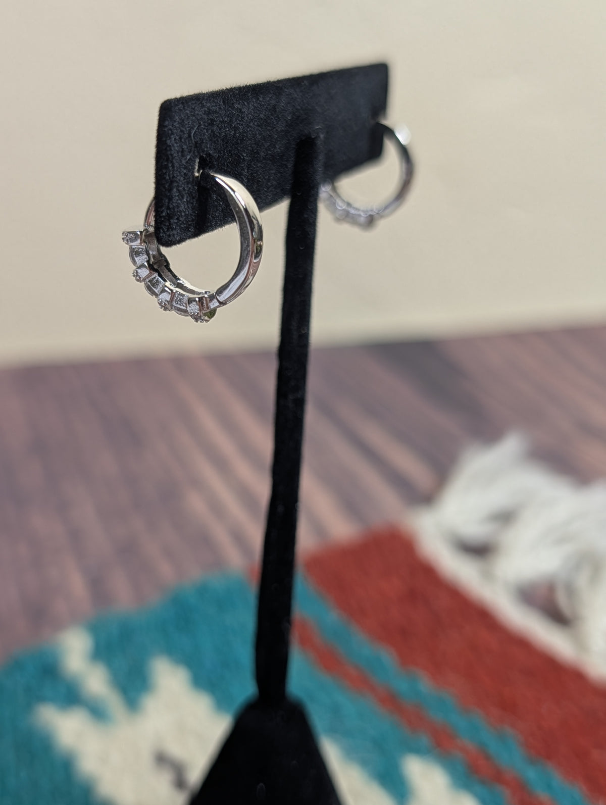 CZ Hoop Earrings Small Hinged Huggie On Sterling Silver