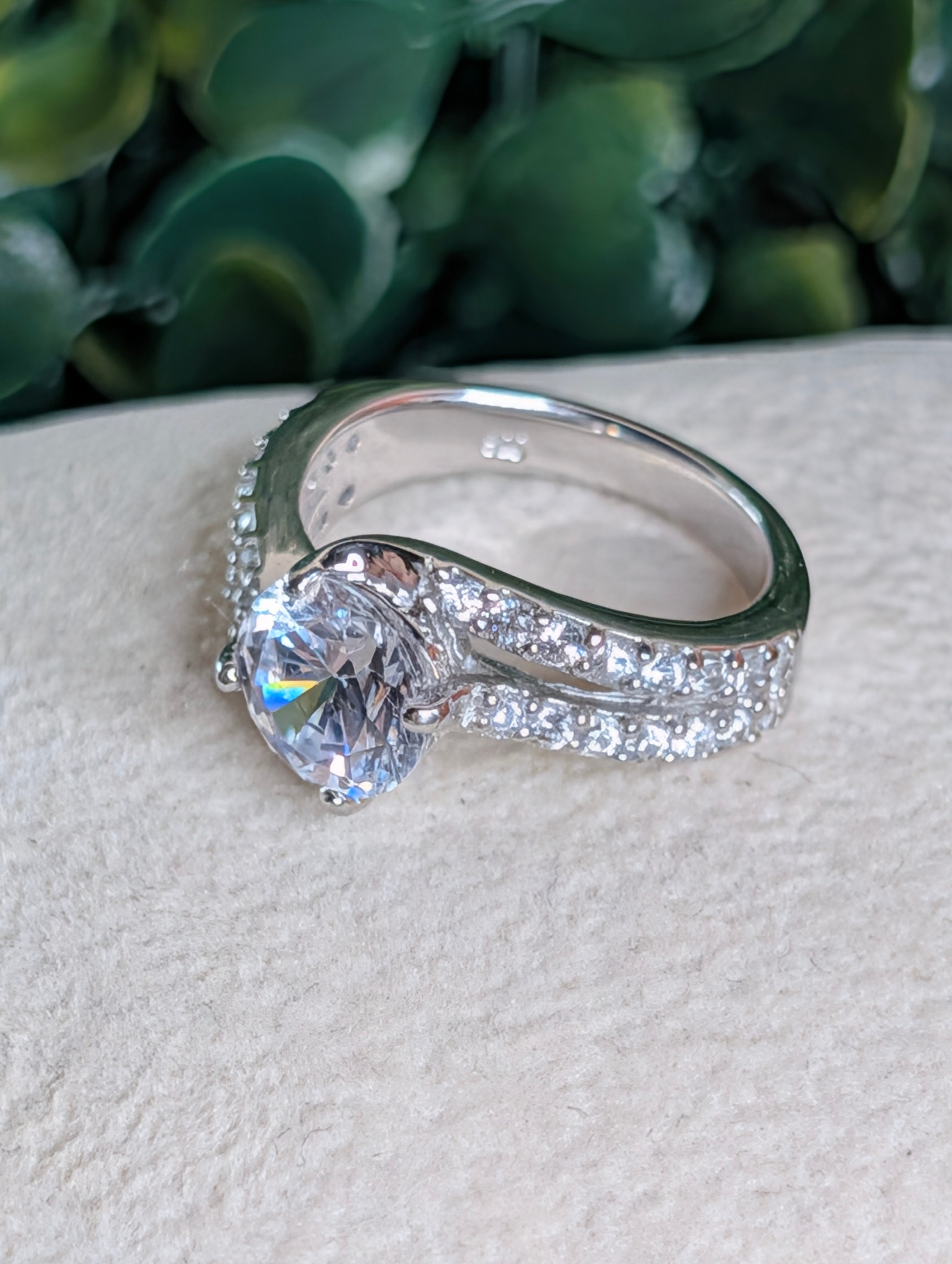 Sterling Silver CZ Fully Paved  Inlay Ring With Bezel Set Gemstone Size 6