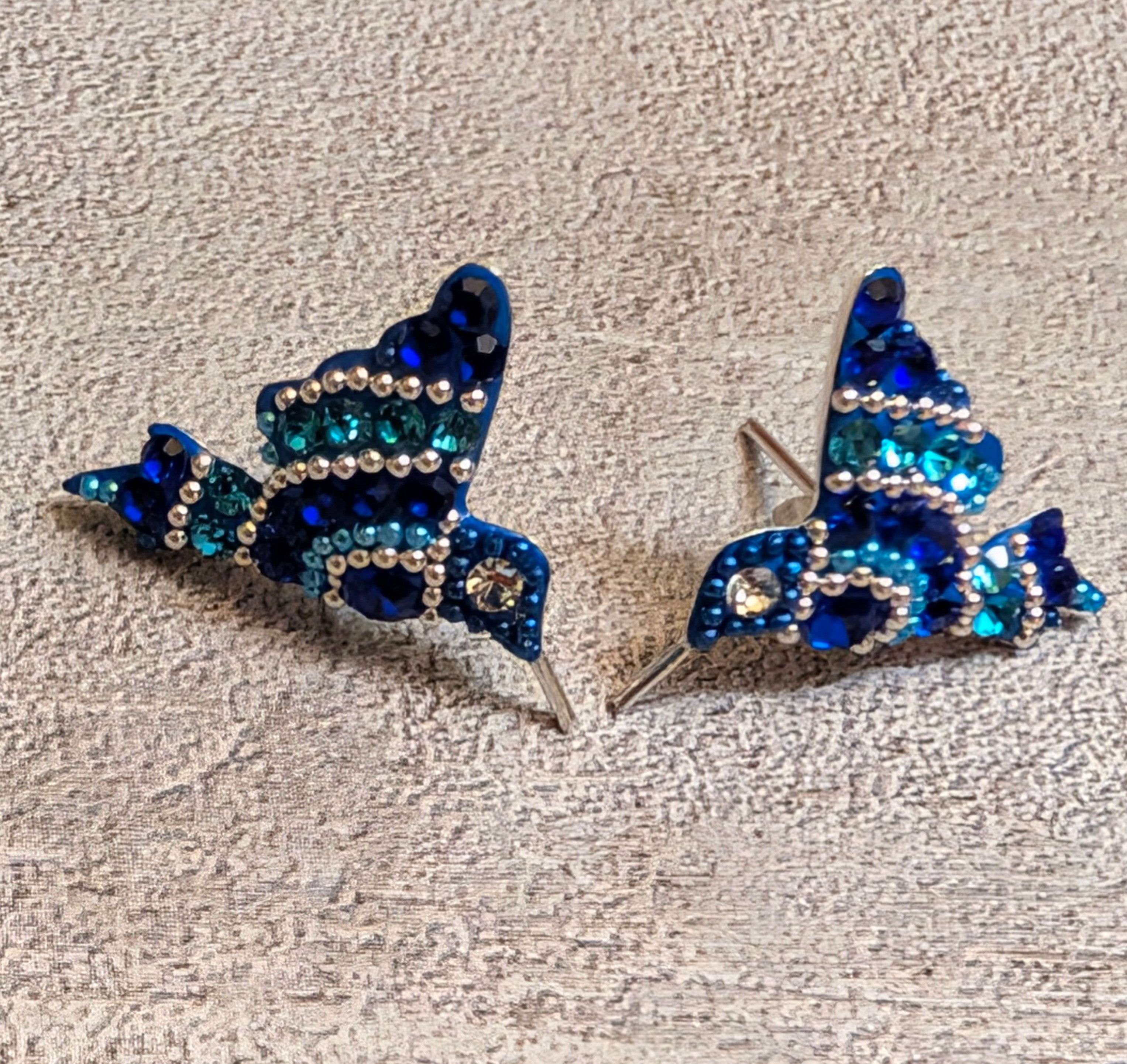 Hummingbird Blue Sterling Silver Stud Earrings