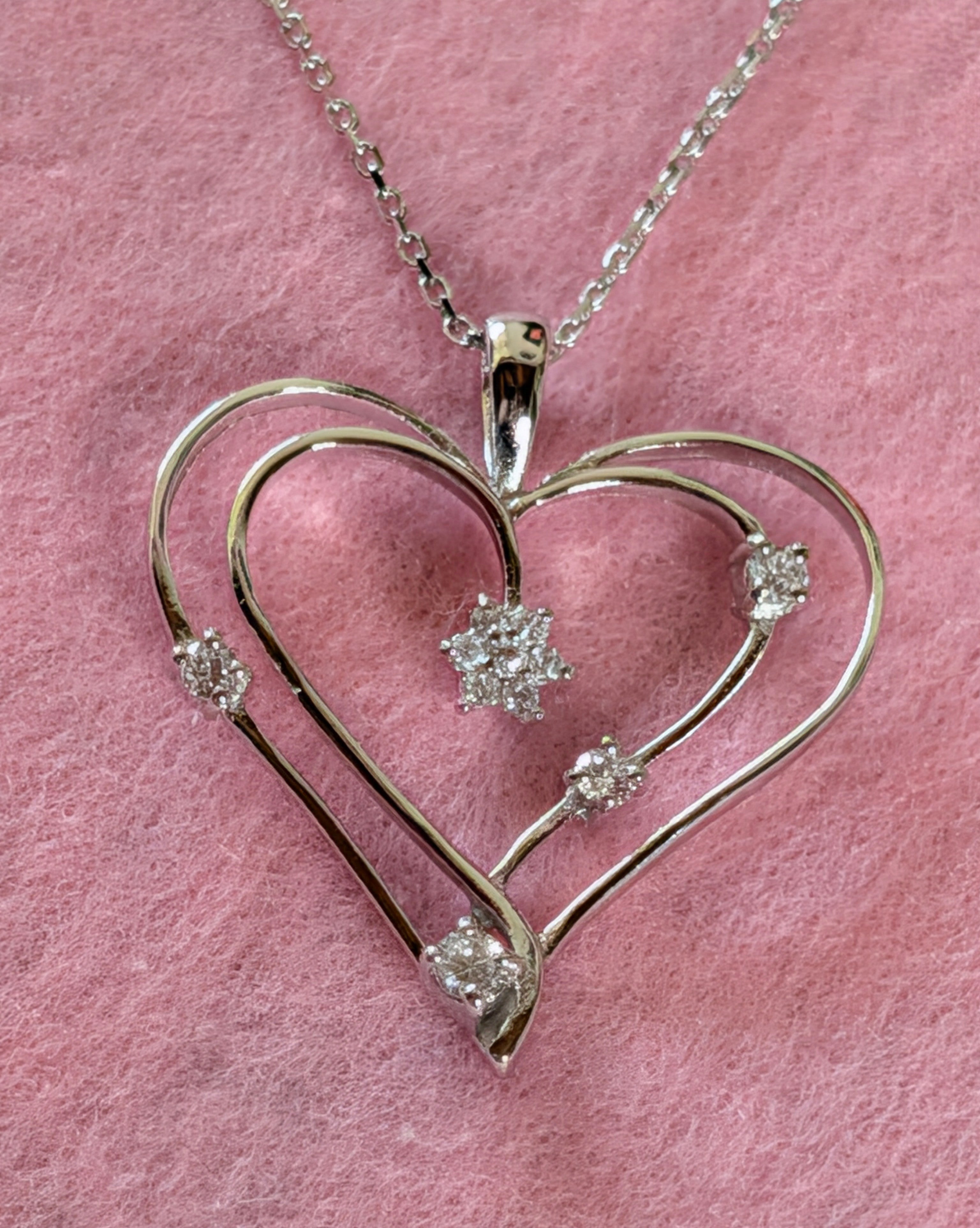 Sterling Silver CZ Double Heart Pendant Necklace