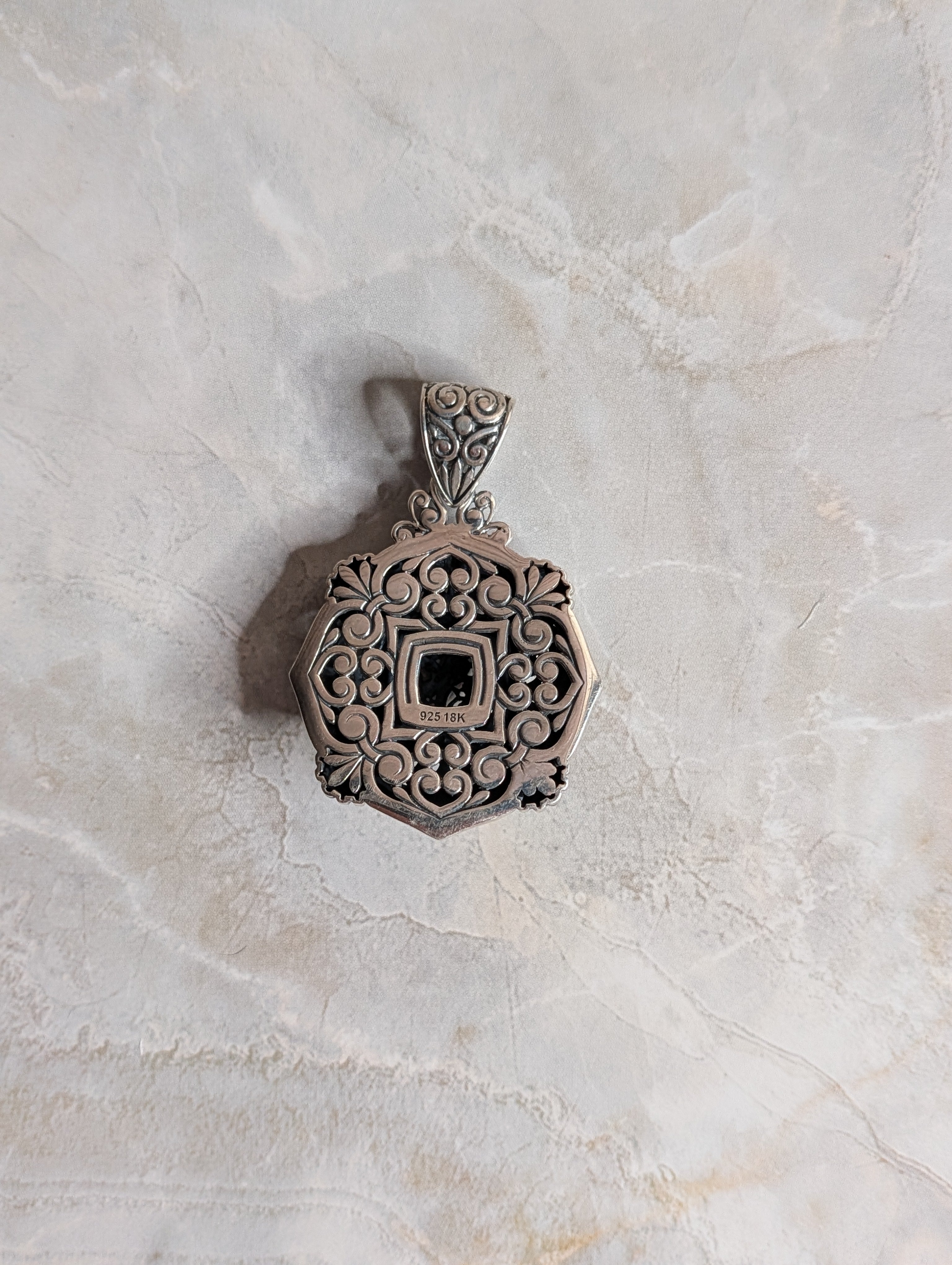 Sterling Silver Ornate Filigree Medallion Pendant With 18k Gold Accents