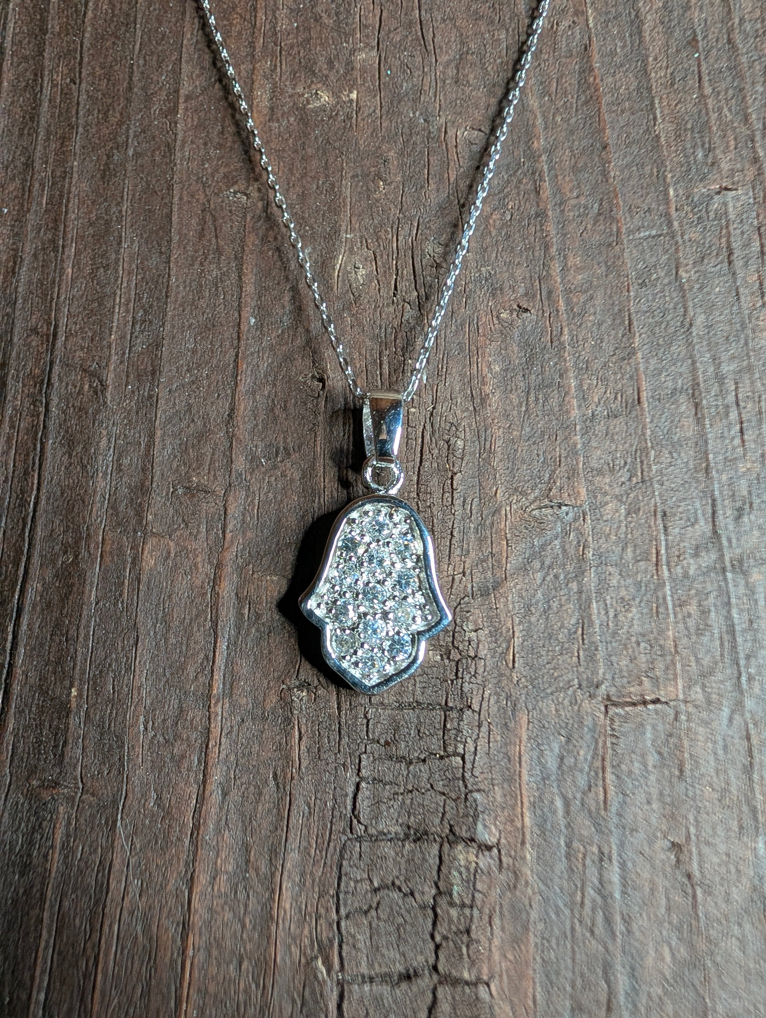 Sterling Silver CZ Protective Hamsa Hand Necklace