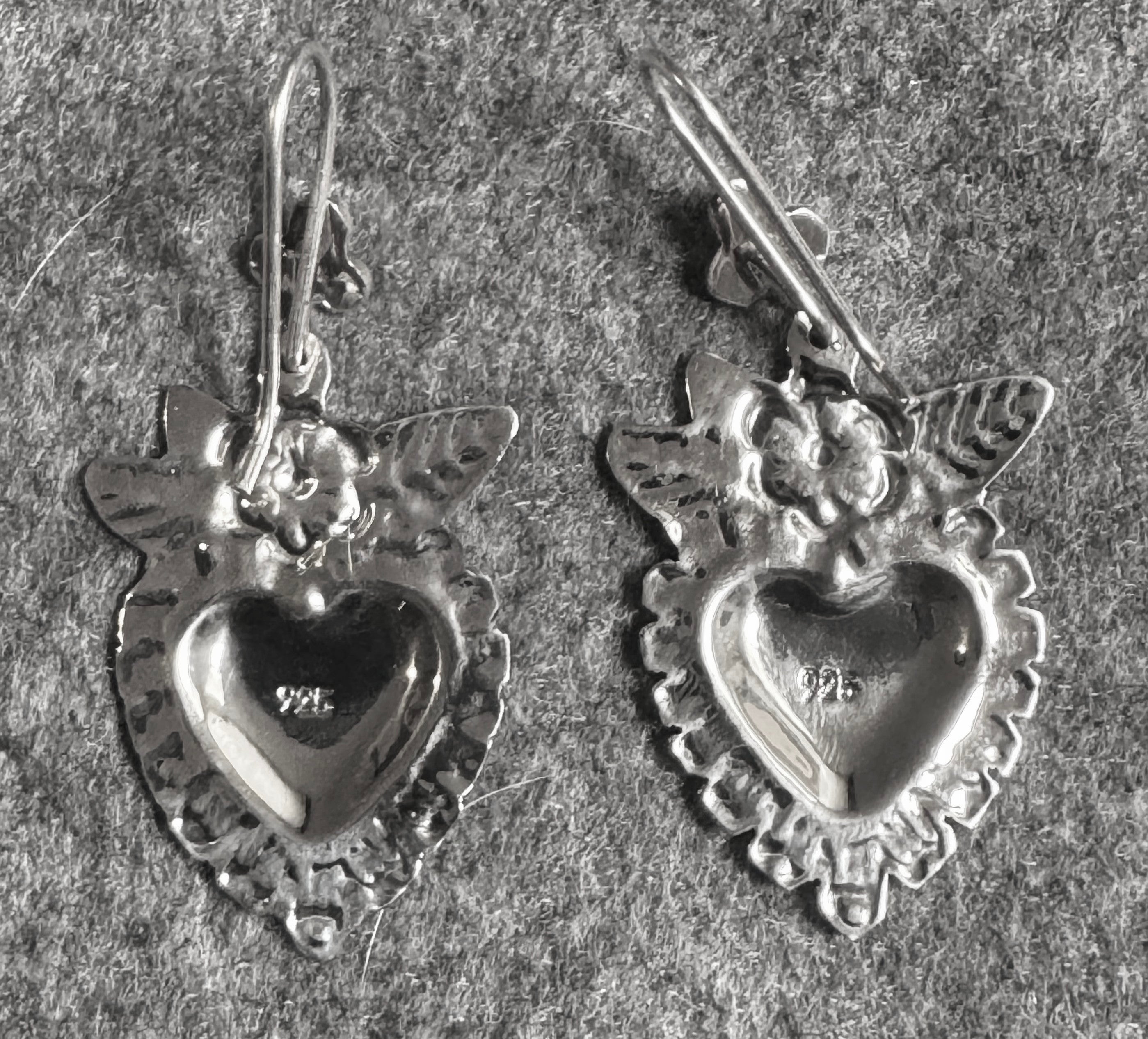 Sterling Silver Heart & Flower Hook Earrings