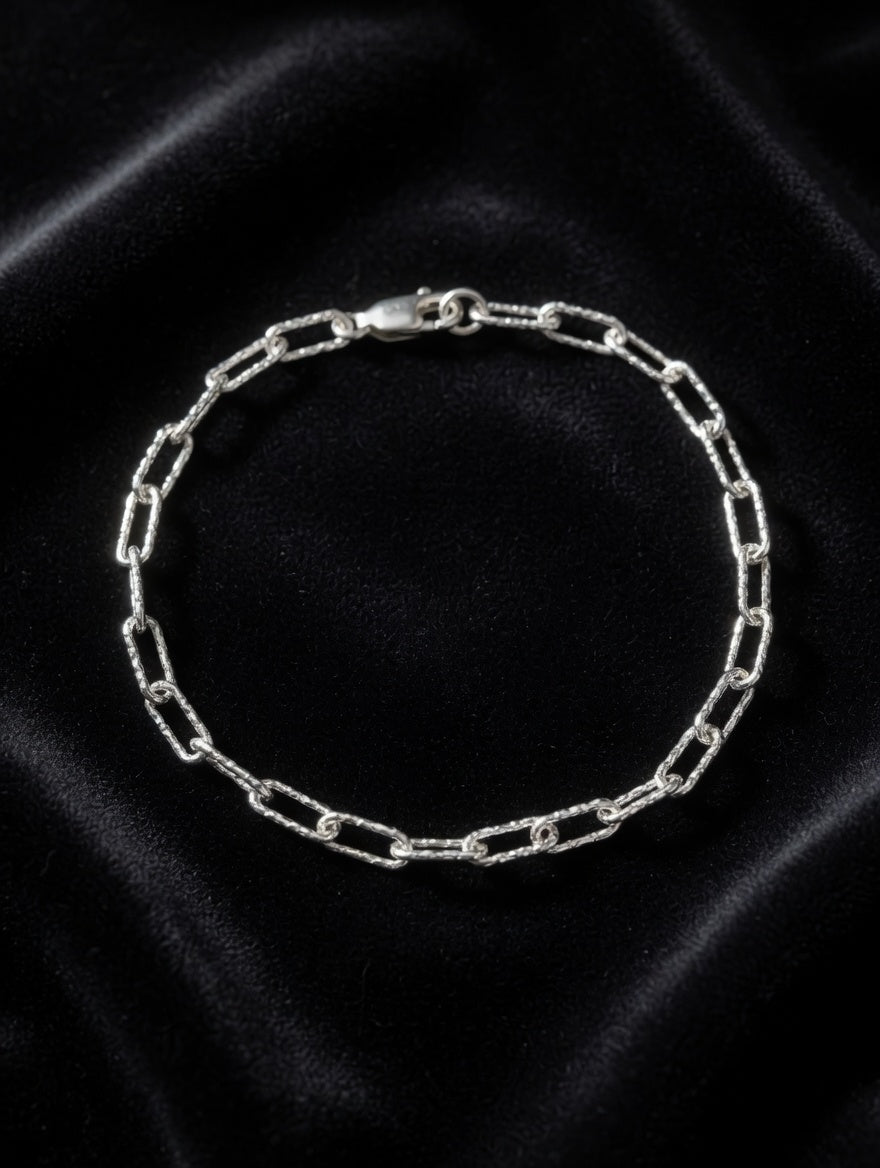 Sterling Silver Small Textured Chain Link Charm Bracelet 7.5"