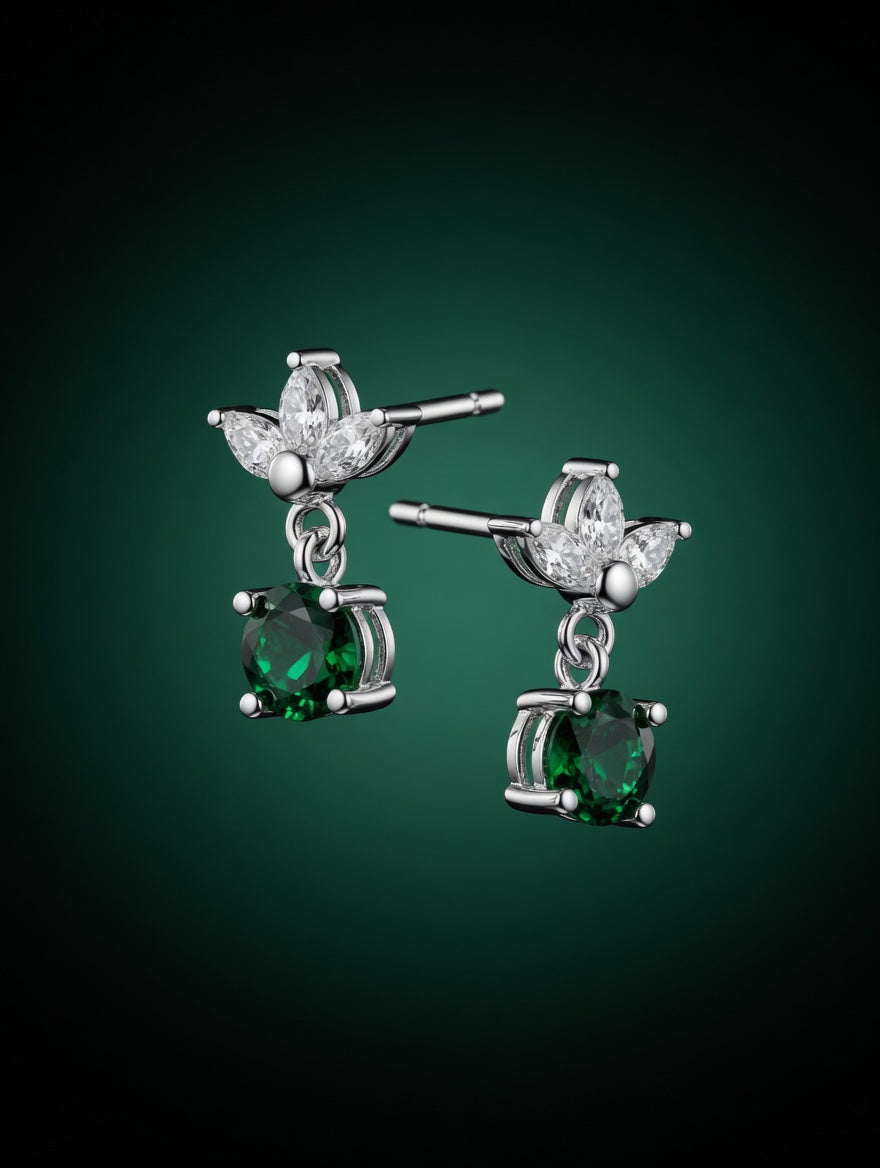 Sterling Silver CZ Green  GemStone Earrings & Pendant Jewelry Set