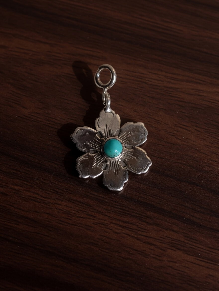 Sterling Silver Flower Charm With Turquoise