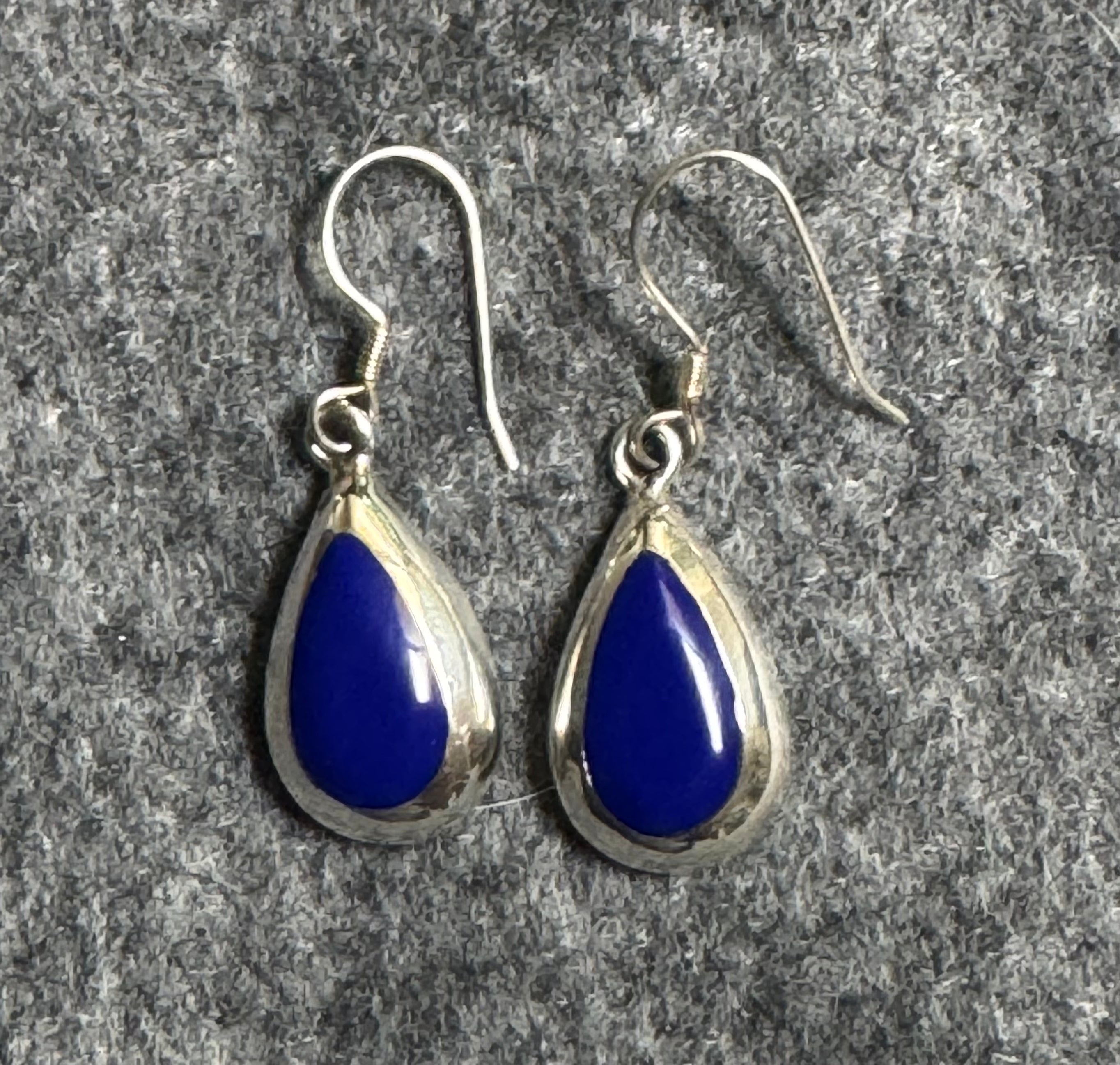 Blue Lapis Teardrop Sterling Silver Hook Earrings