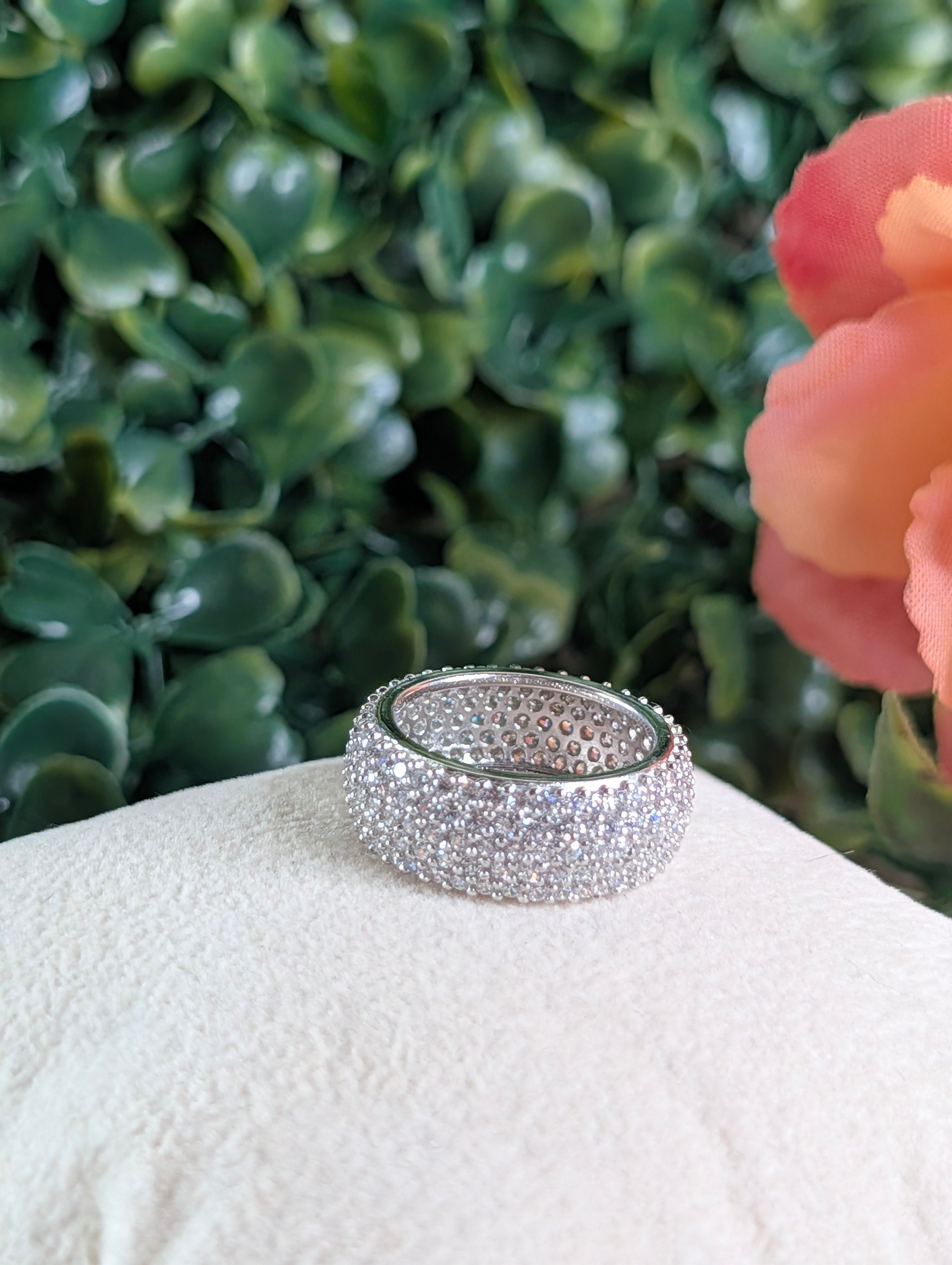 Sterling Silver CZ Fully Paved GemStone Inlay Ring Size 5.5