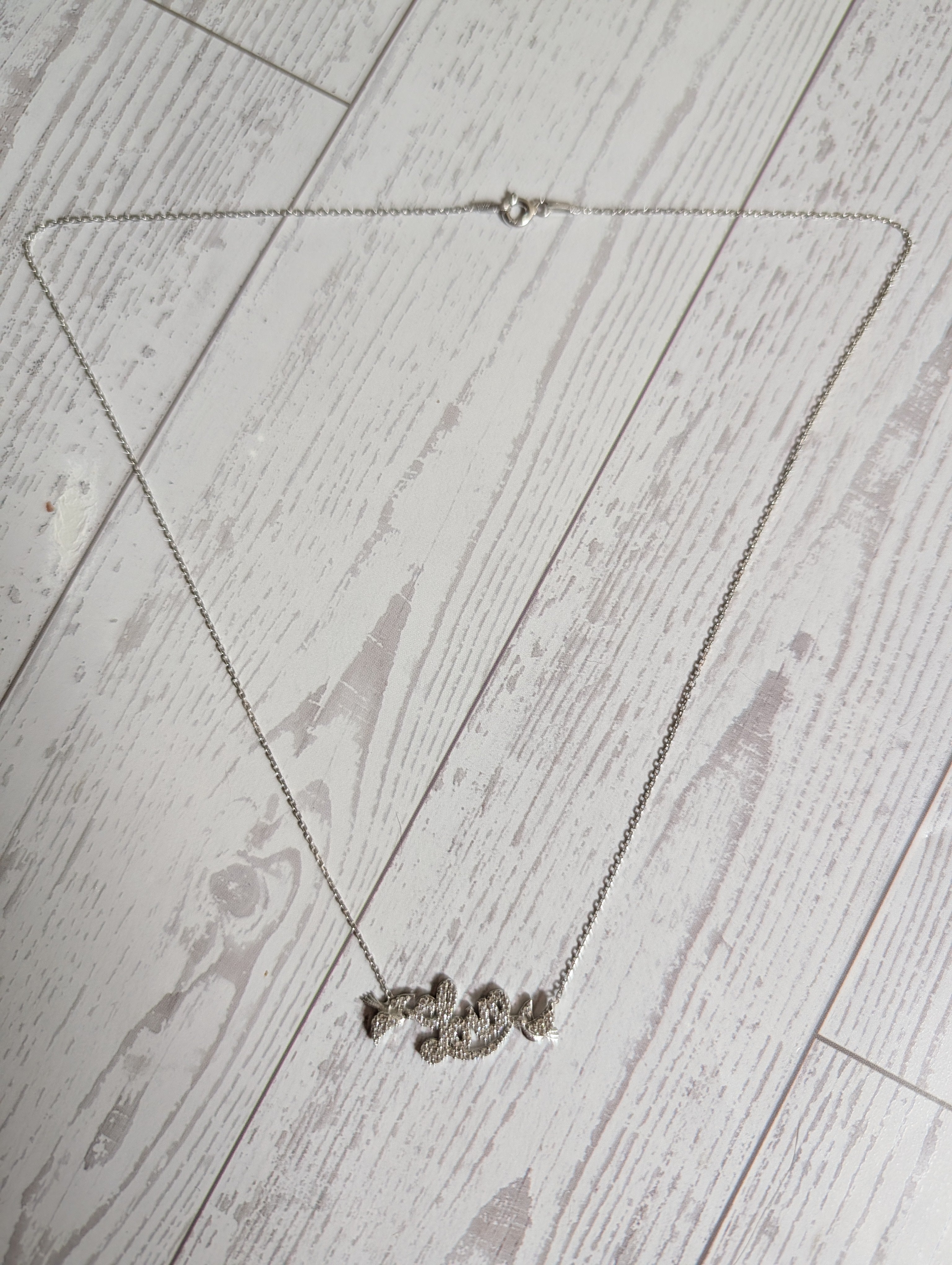 CZ Love Pendant With Bird Motif On Sterling Silver Bar Necklace