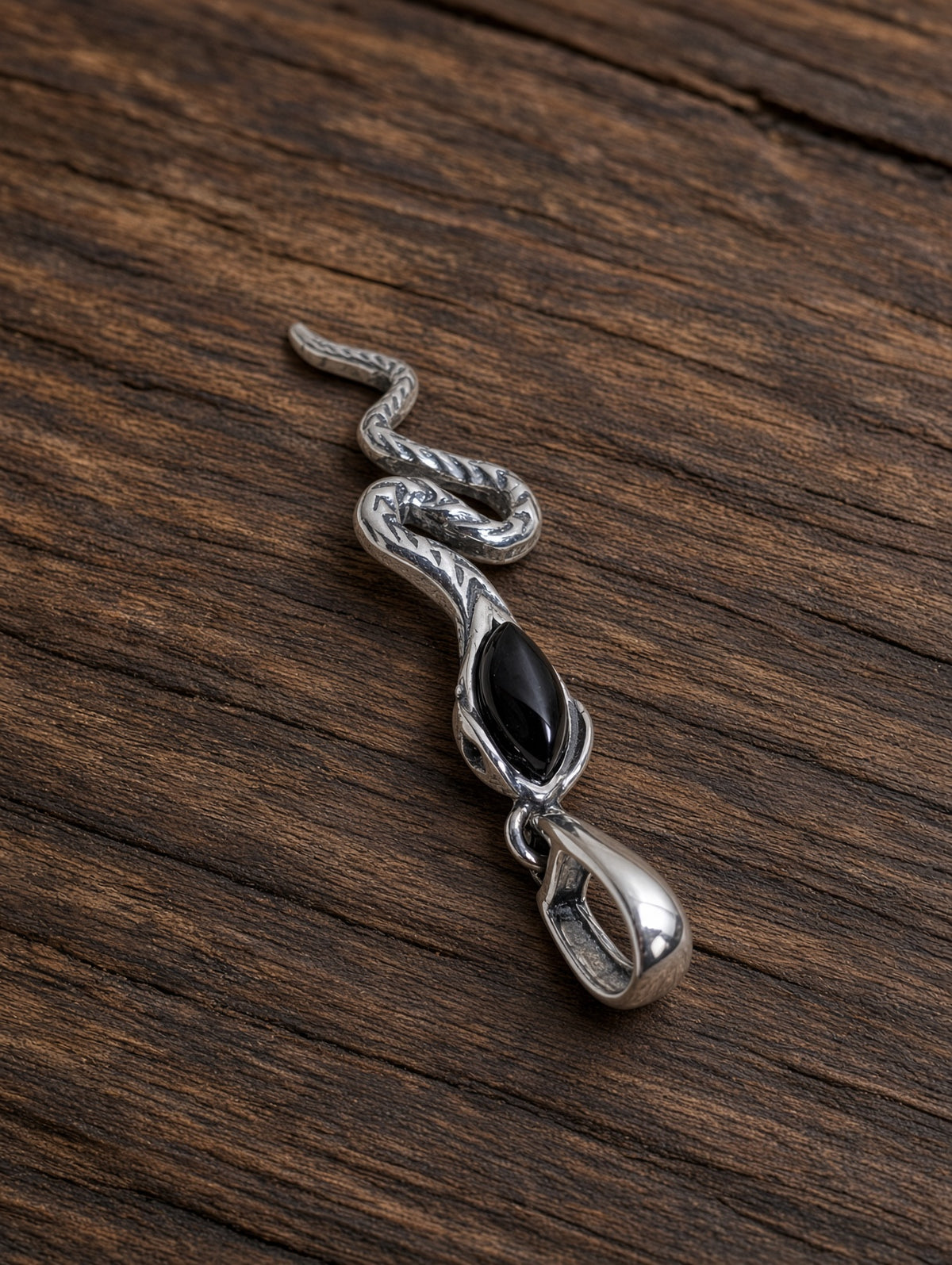 Handmade Snake Dark Honey Cognac Cabochon & Sterling Silver Pendant
