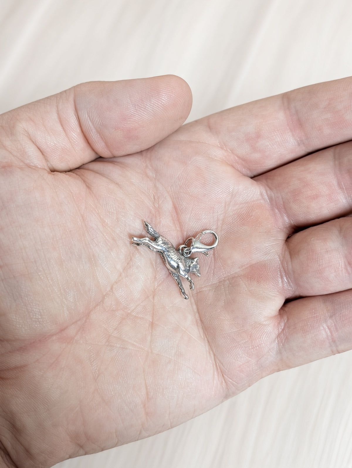 Handcrafted Running Wolf Charm Sterling Silver