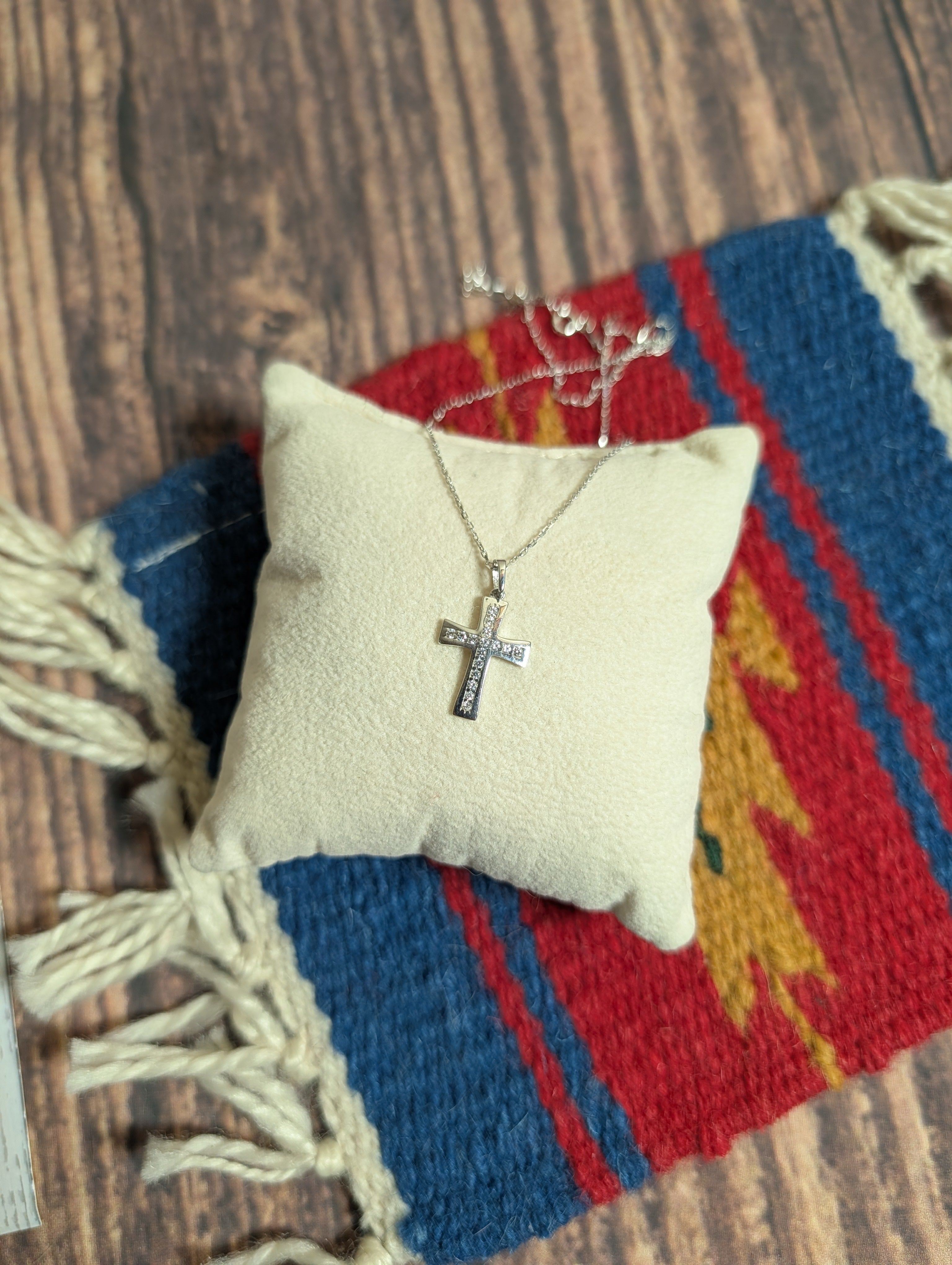 CZ Cross Medium Sized Sterling Silver Necklace