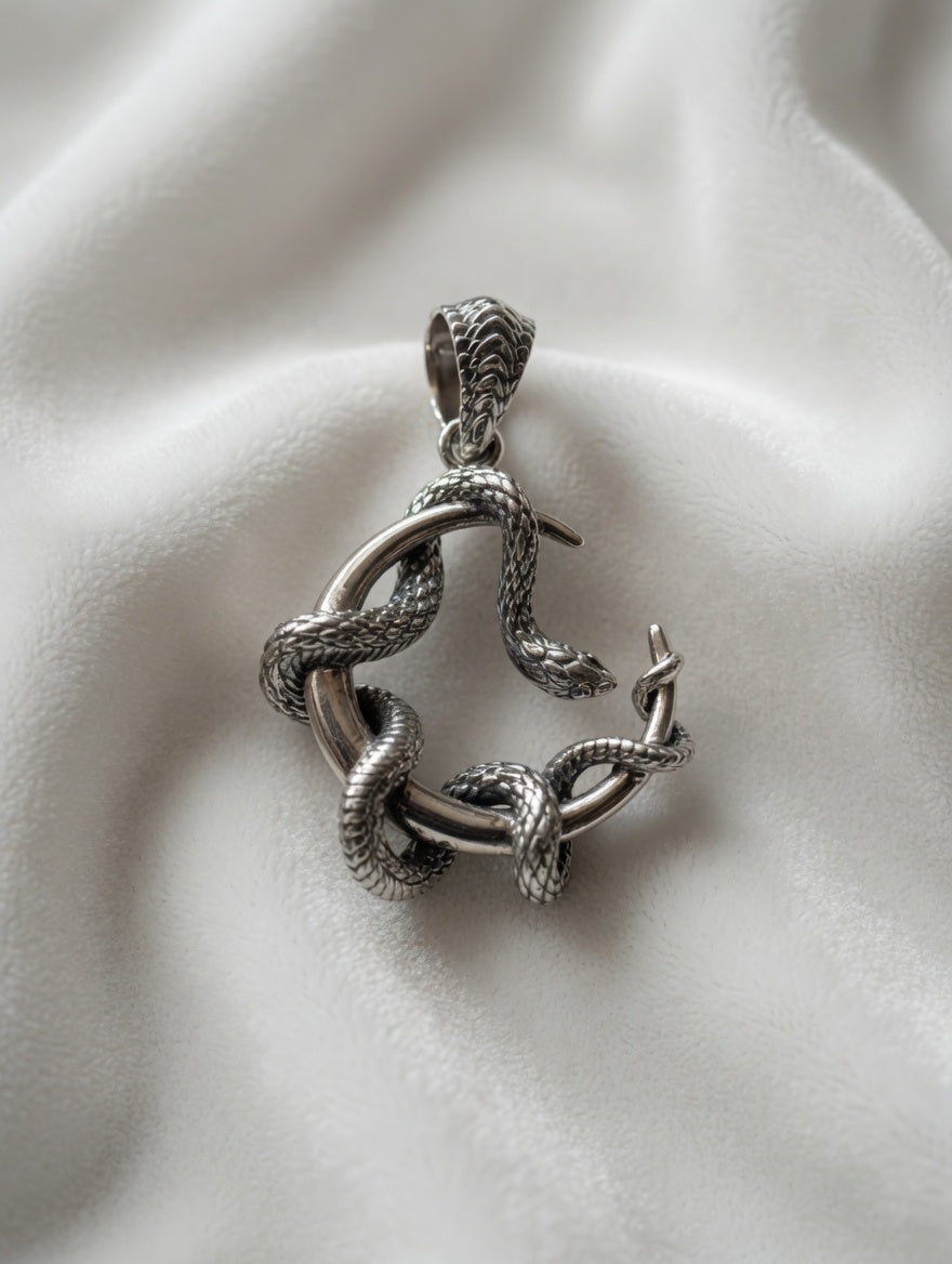Sterling Silver Round Snake Pendant With 18k Gold Accents