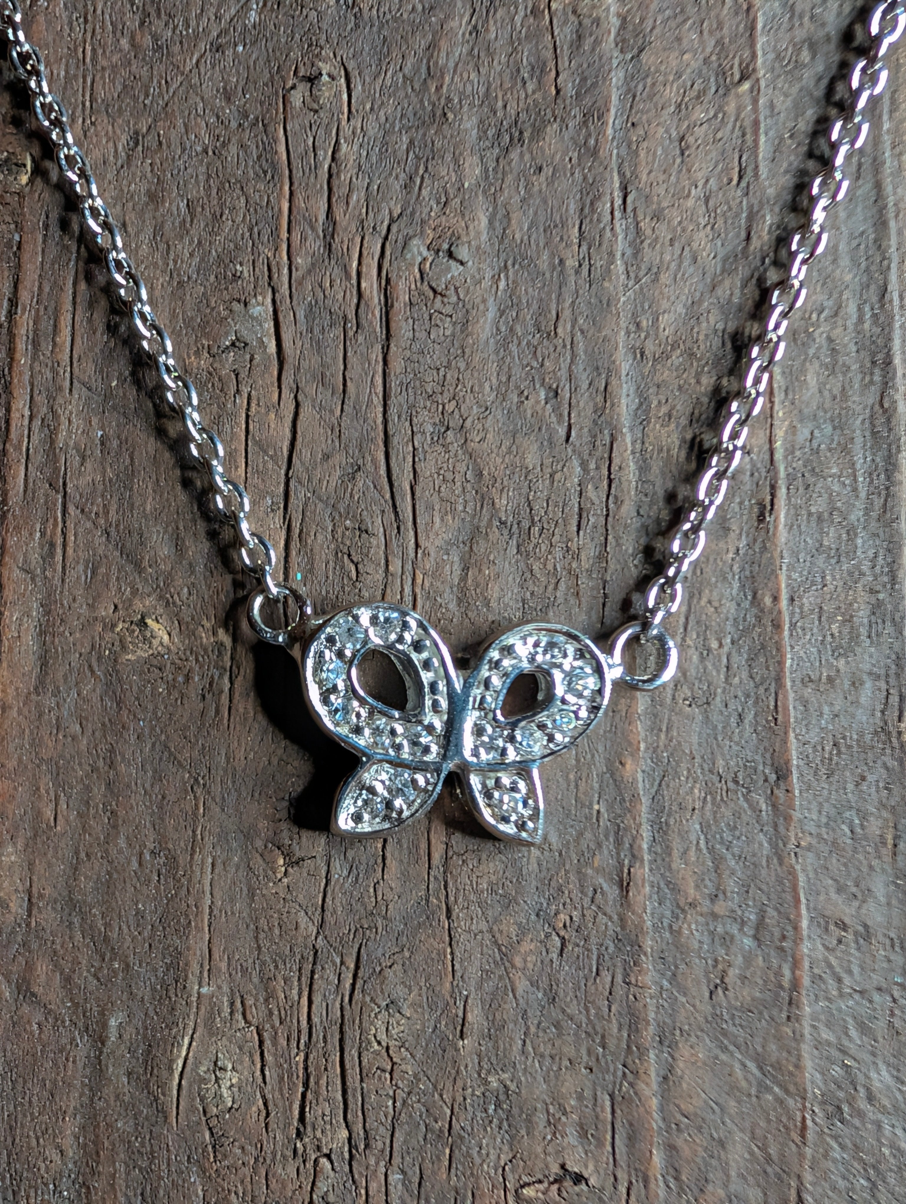 Sterling Silver CZ Butterfly Bow Ribbon Necklace