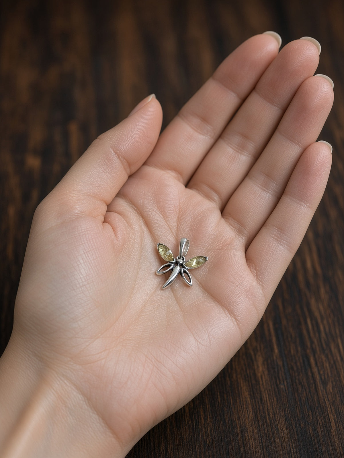 Handmade Dragonfly Pale Yellow Honey Cognac Cabochon & Sterling Silver Pendant