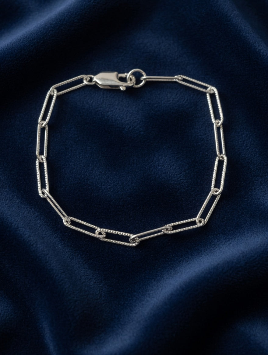 Sterling Silver Textured Chain Link Charm Bracelet 7.5"