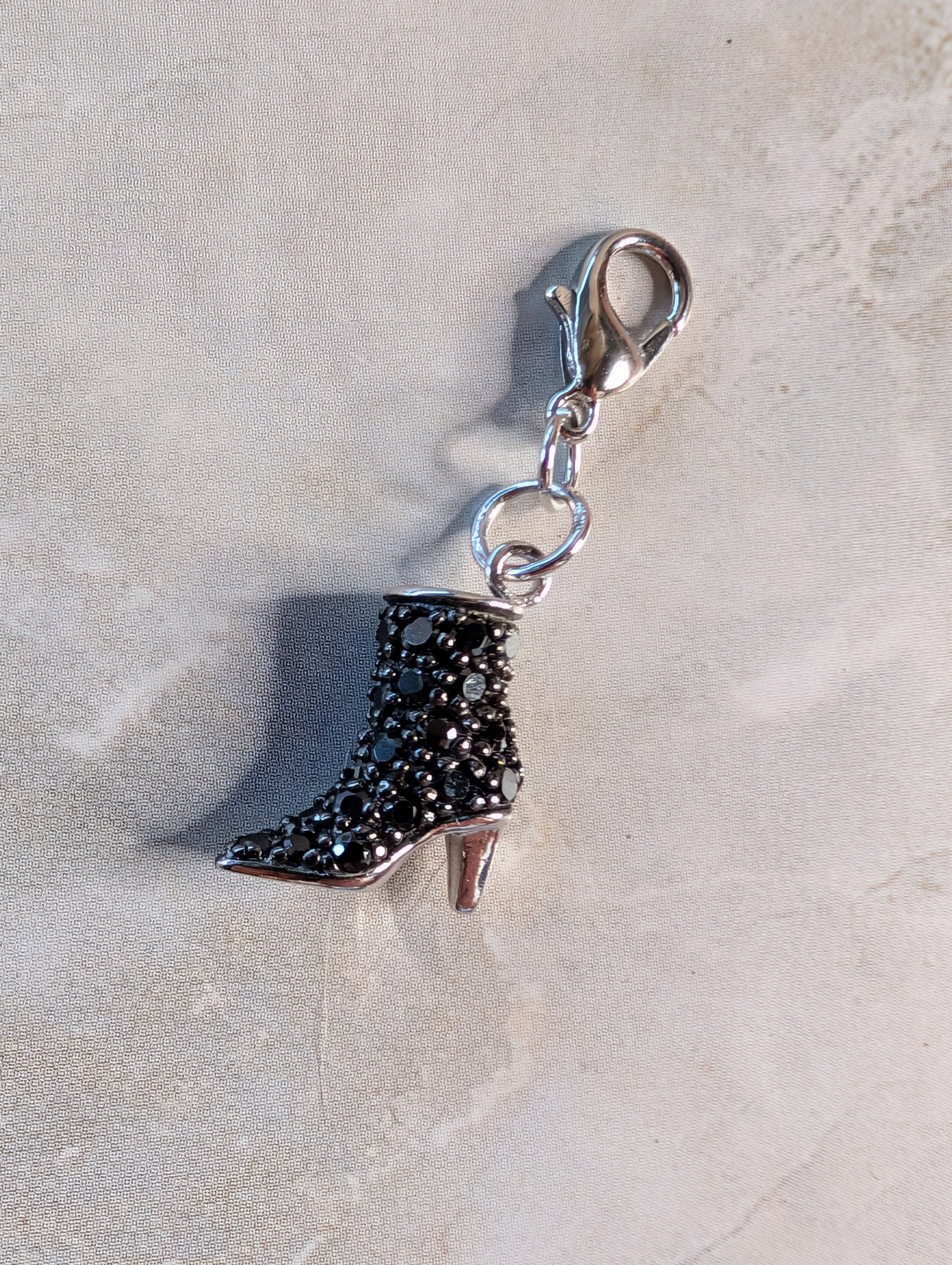 Sterling Silver Detailed Black CZ High Heel Cowboy Boot Charm