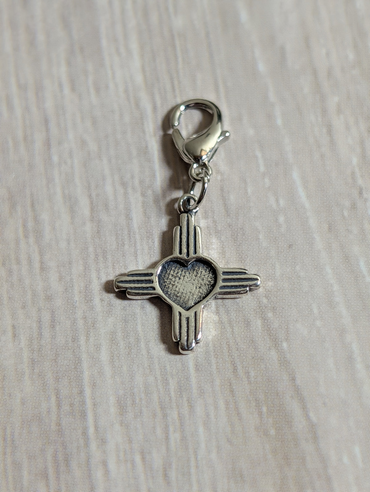 Handcrafted Small Zia Sun Symbol Charm With Heart Sterling Silver