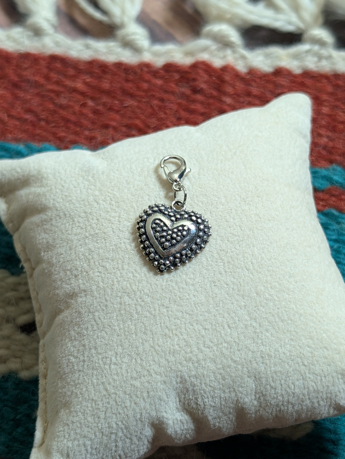 Handcrafted Textured Heart Charm Sterling Silver