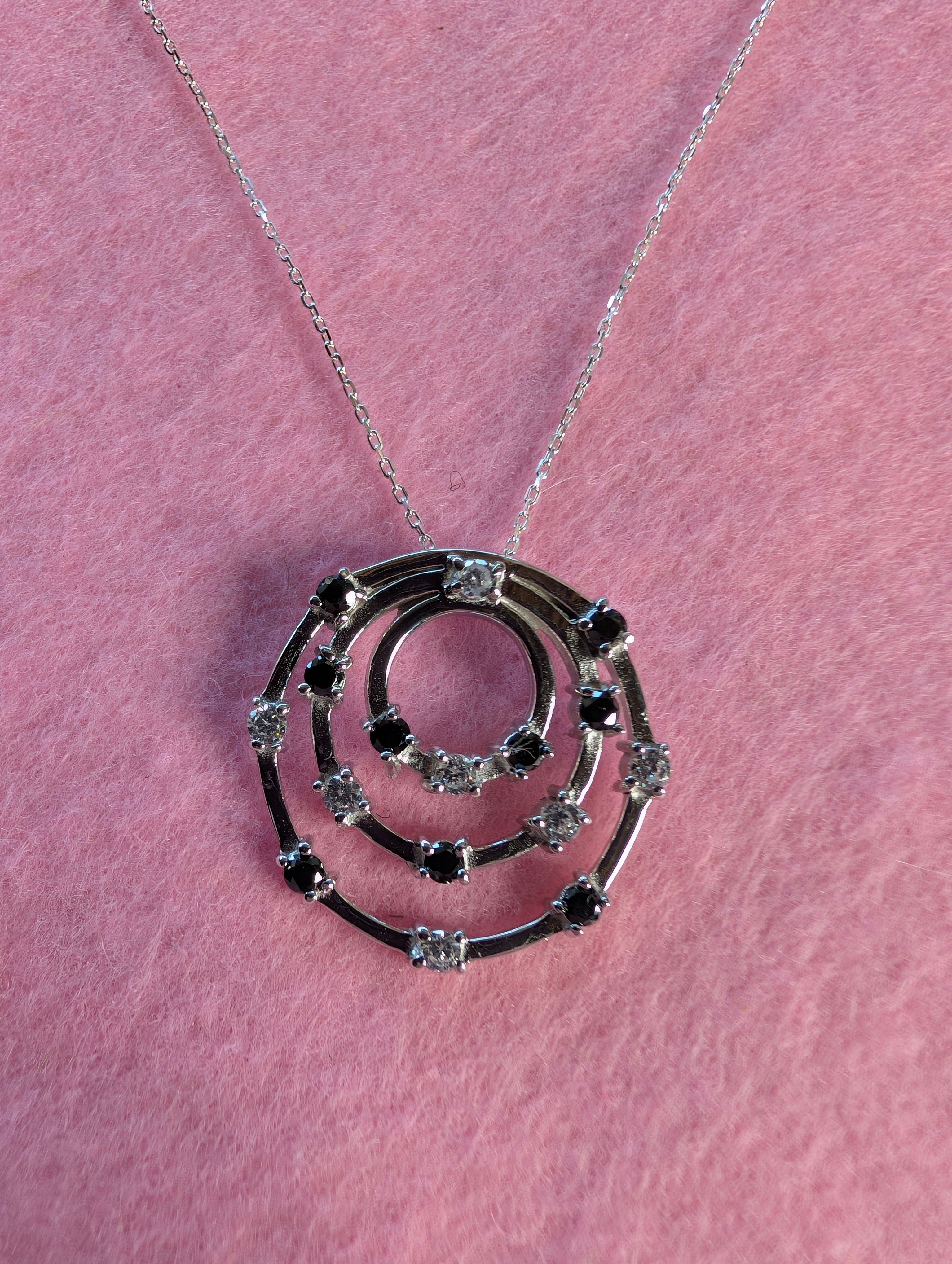 Sterling Silver Black CZ Three Circle Pendant Necklace