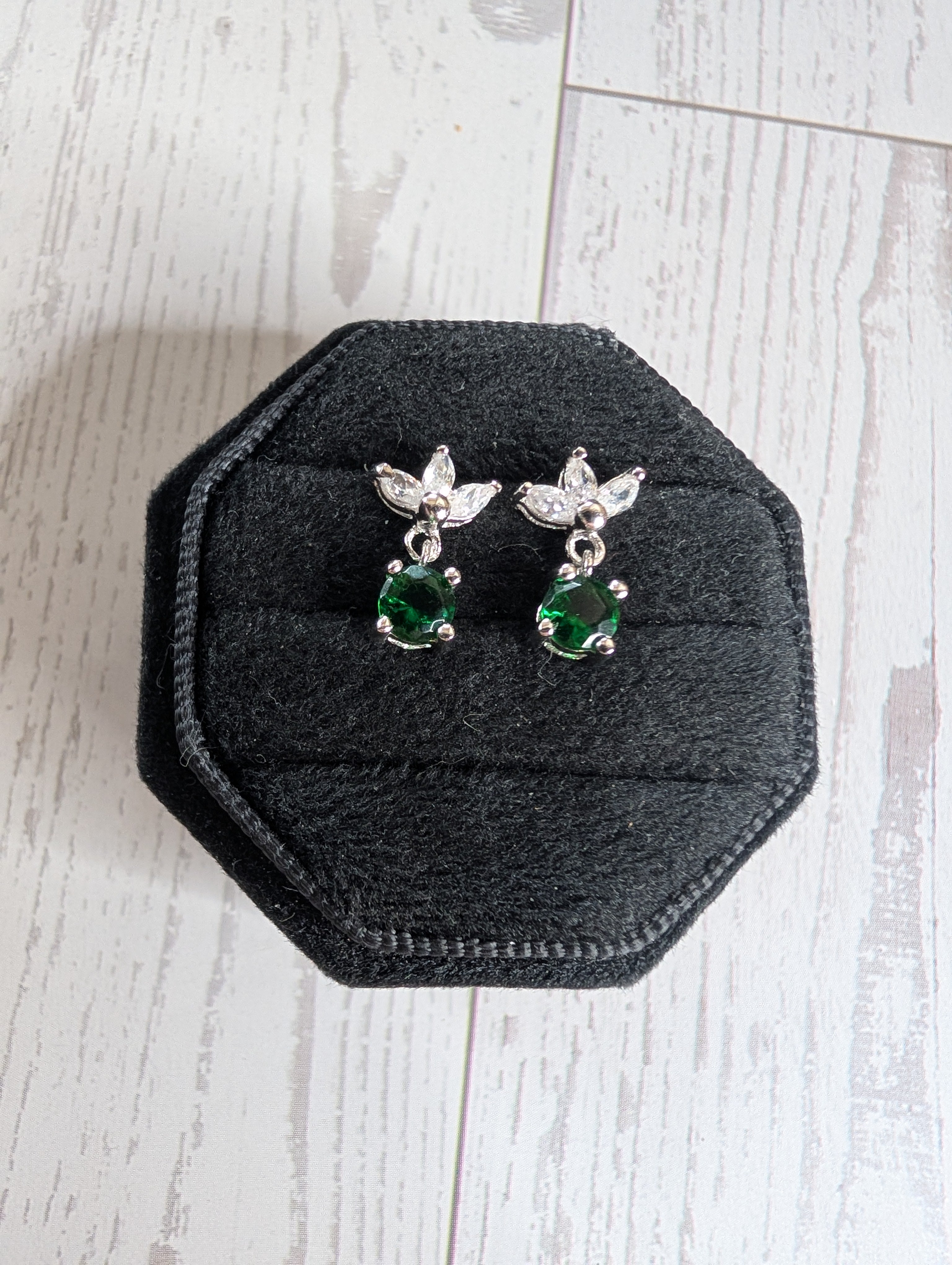 Sterling Silver CZ Green  GemStone Earrings & Pendant Jewelry Set