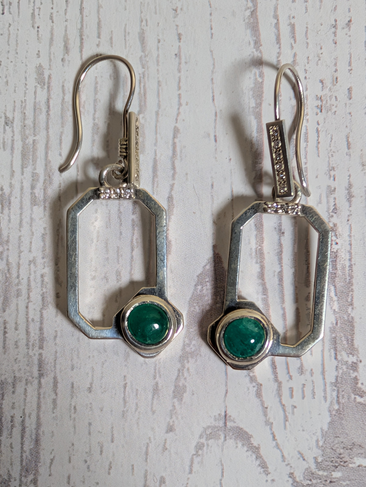 Emerald Earrings in Sterling Silver dangles 1ct set 4