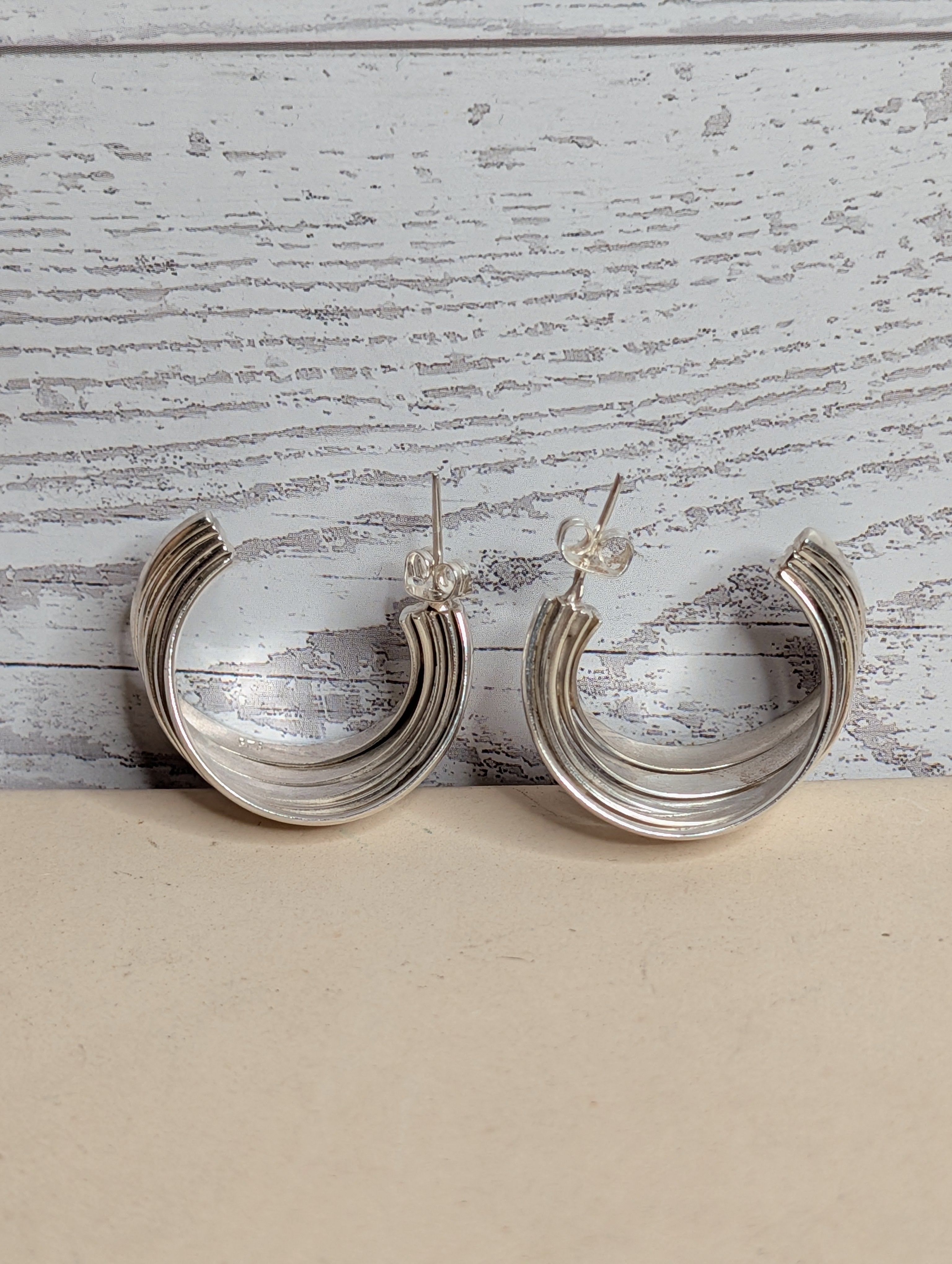 Sterling Silver Ribbed Multi-Band Hoop Earrings
