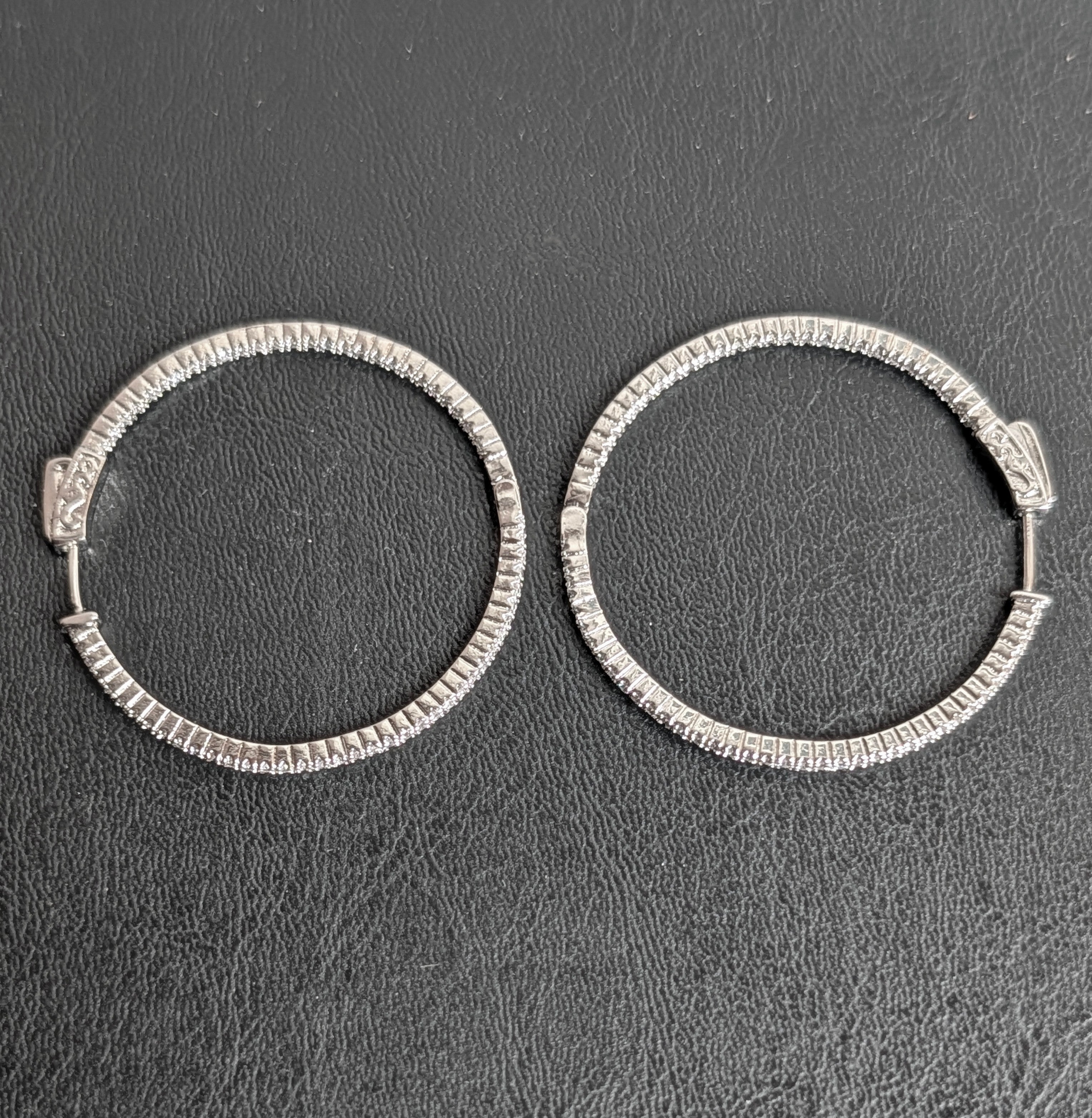 Large & Thin Silver Plated CZ Hoop earrings