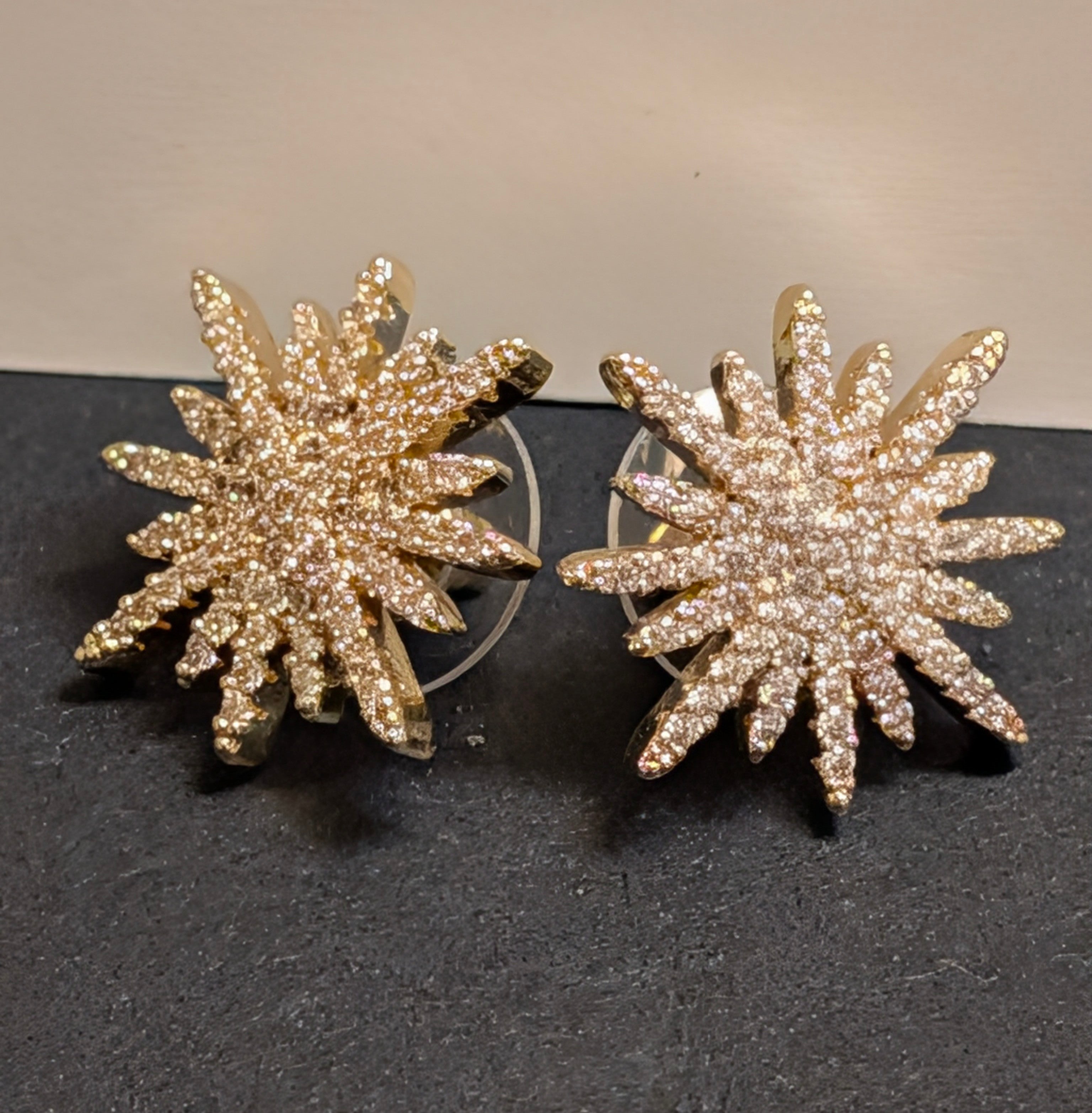 14k Gold Round CZ Star Earrings