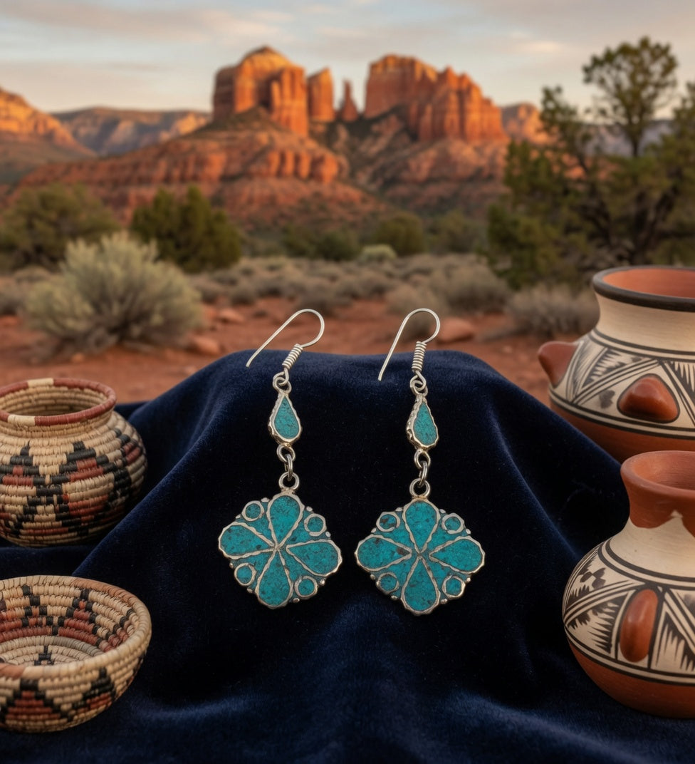 Turquoise & Silver Southwestern Dangle Earrings