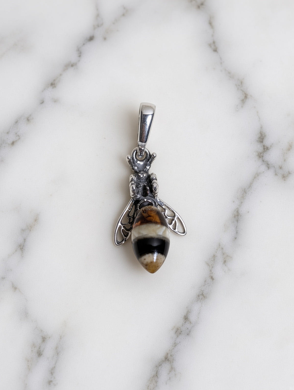 Handmade Bee Honey Cognac Cabochon & Sterling Silver Pendant Variant B02