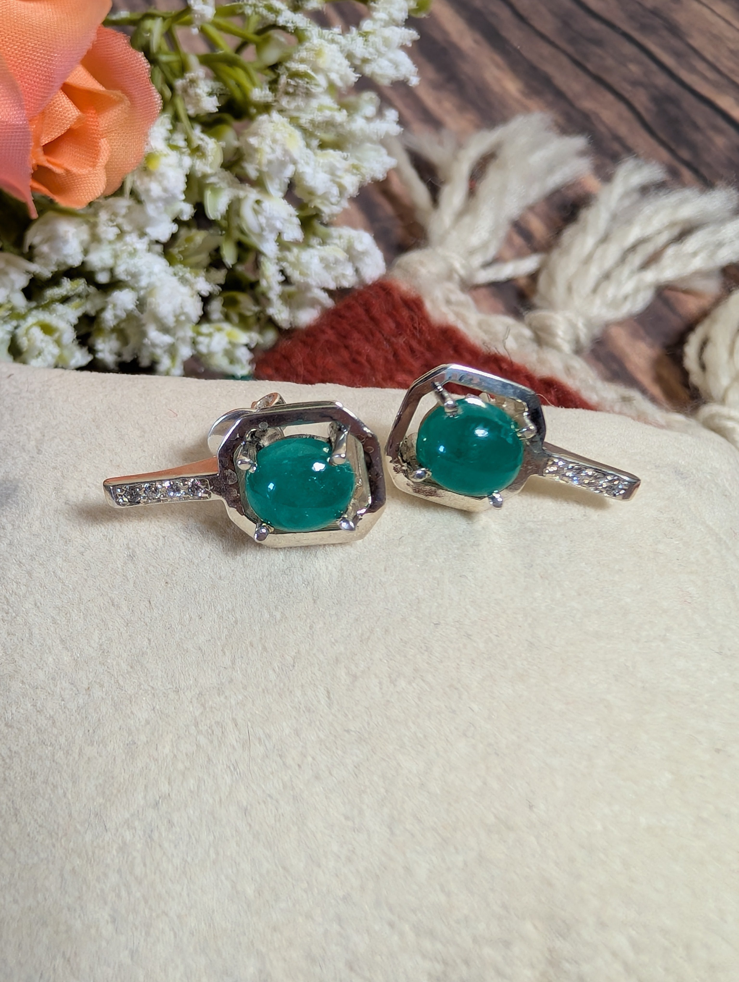 Emerald Earrings in Sterling Silver  1ct set 7B
