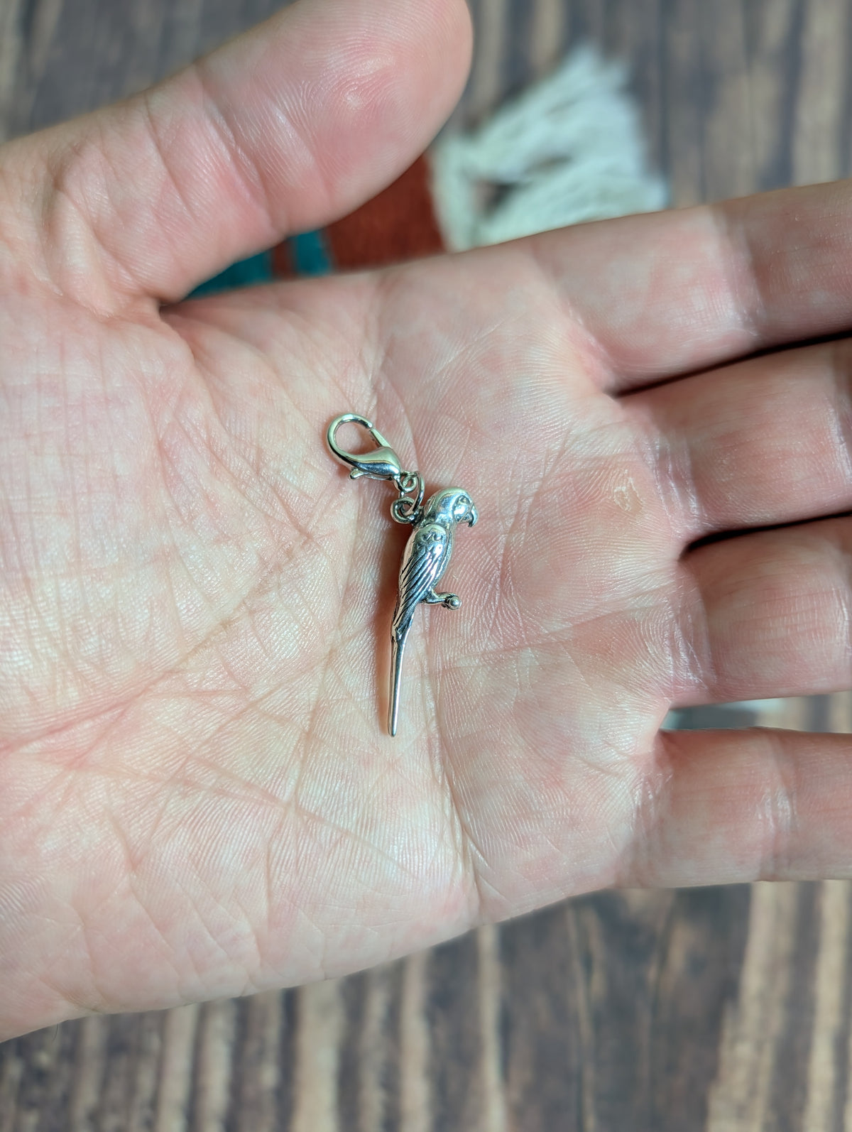 Handcrafted Macaw Parrot Charm Sterling Silver