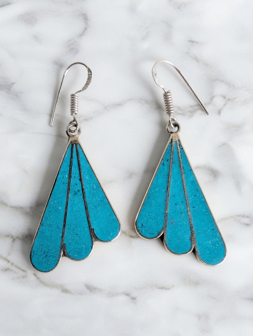 Turquoise Fan Drop Earrings  Minimalist Southwest Style