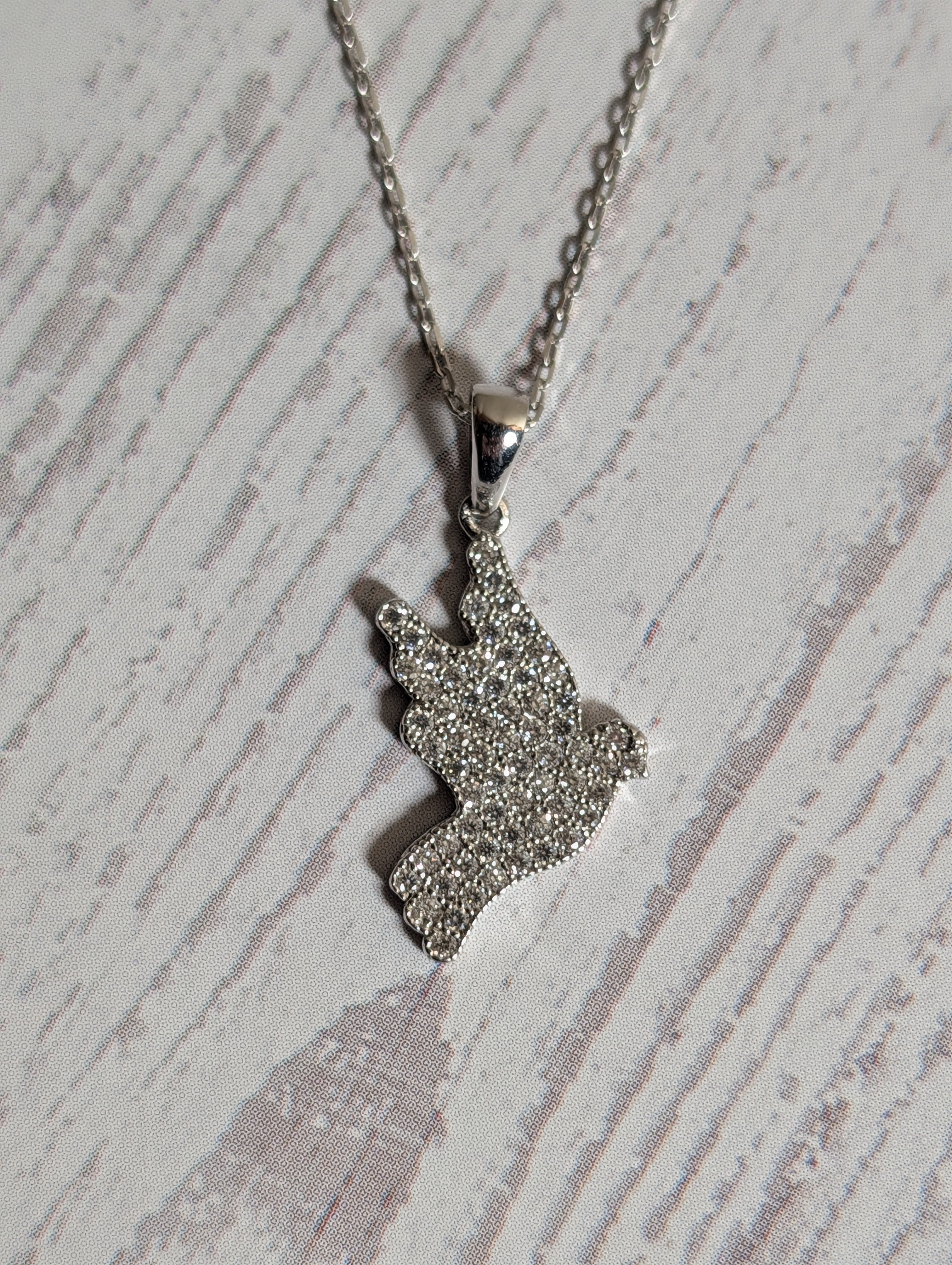 Dove Shaped Lovebird CZ Pendant On Sterling Silver Necklace