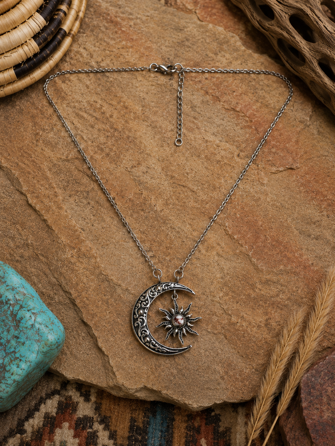Wild Horse Crescent Sterling Silver Moon and Star Necklace