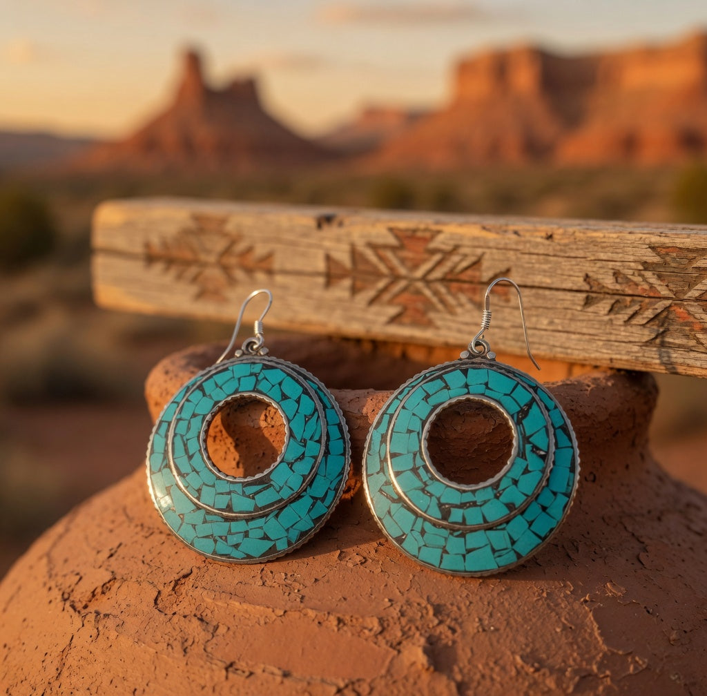 Mosaic Turquoise Disk Shaped Earrings