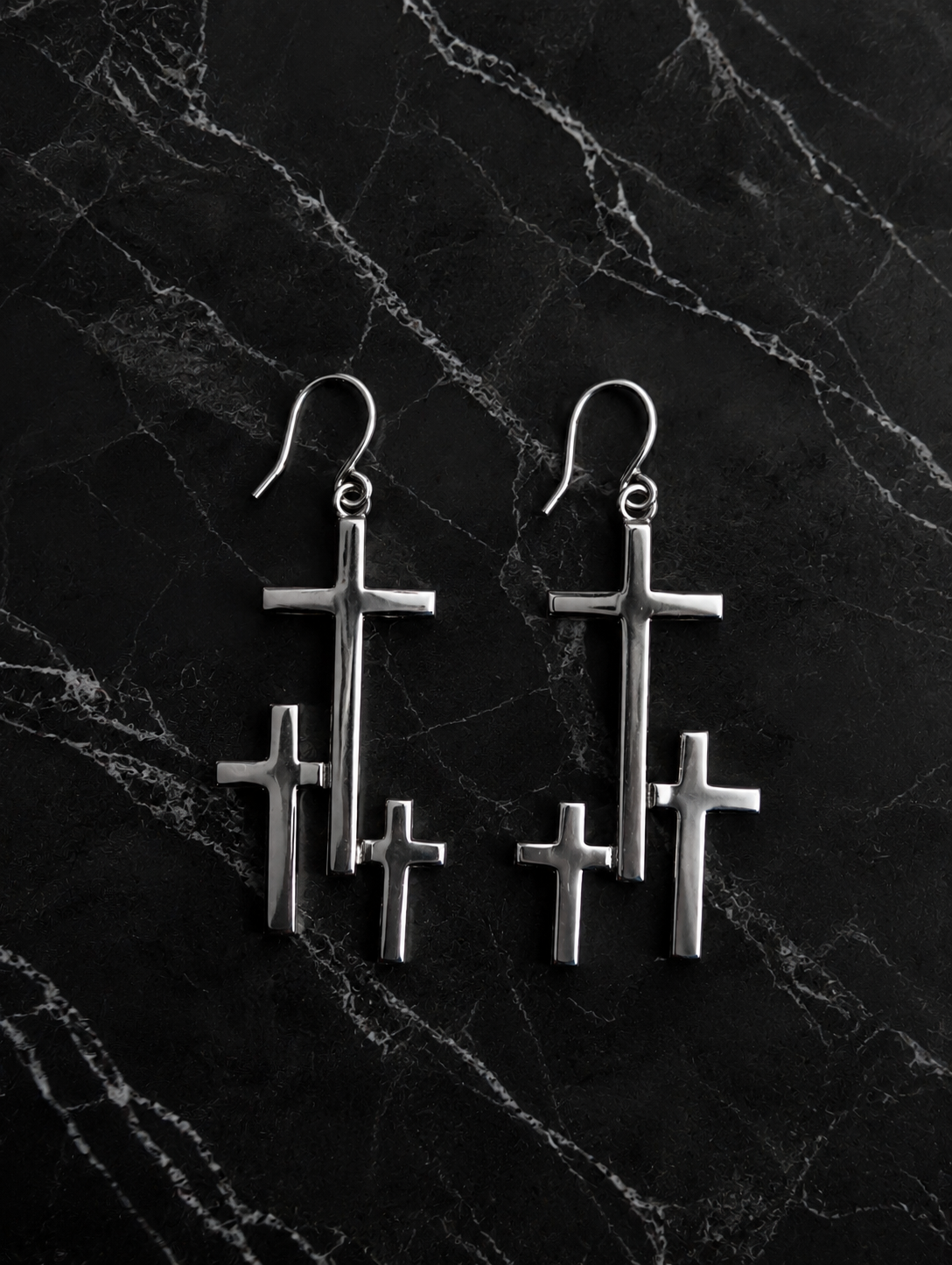 Handcrafted Sterling Silver Three Unified Cross Shaped Earrings