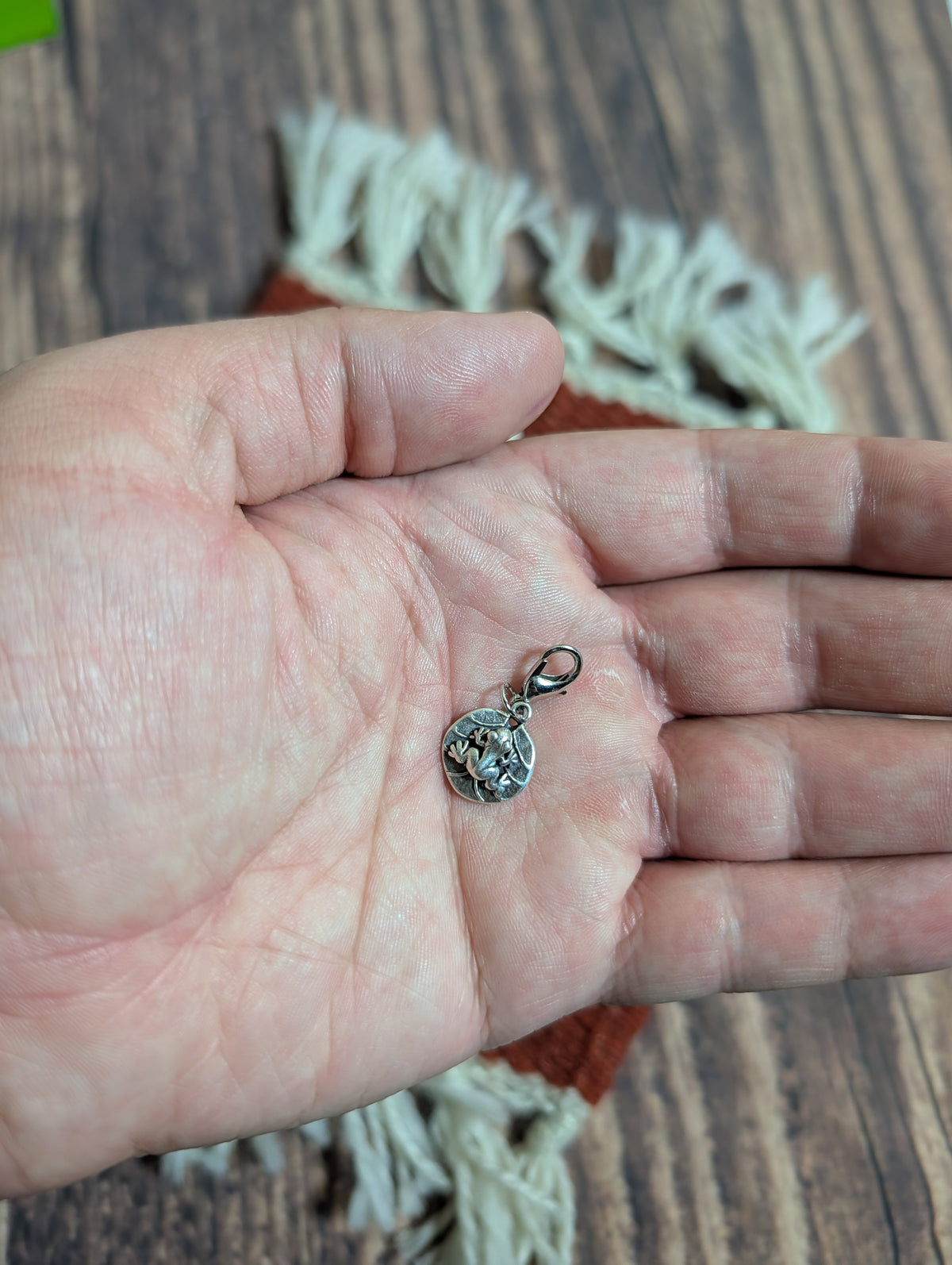 Handcrafted Frog On A Leaf Charm Sterling Silver
