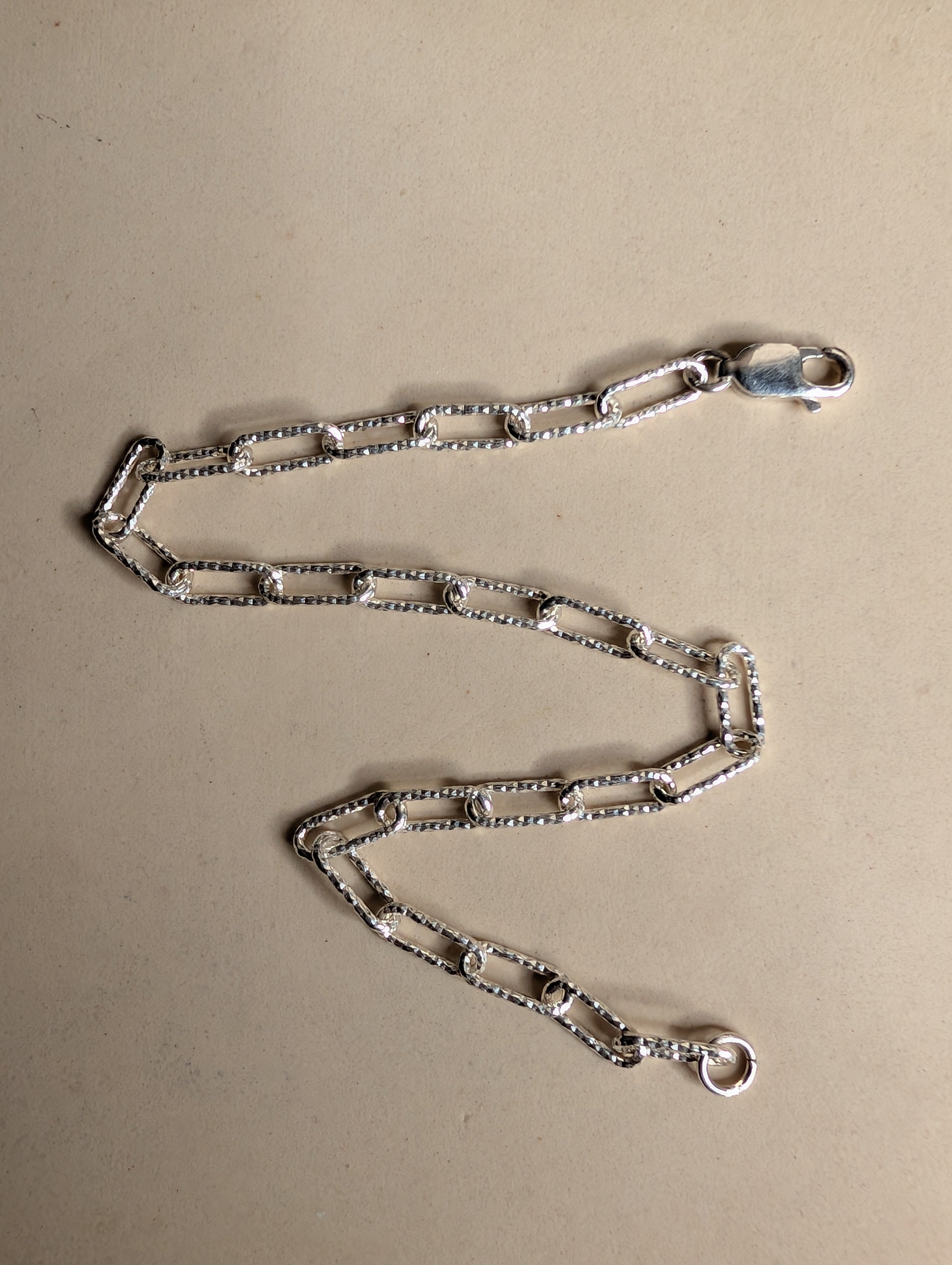 Sterling Silver Small Textured Chain Link Charm Bracelet 7.5"