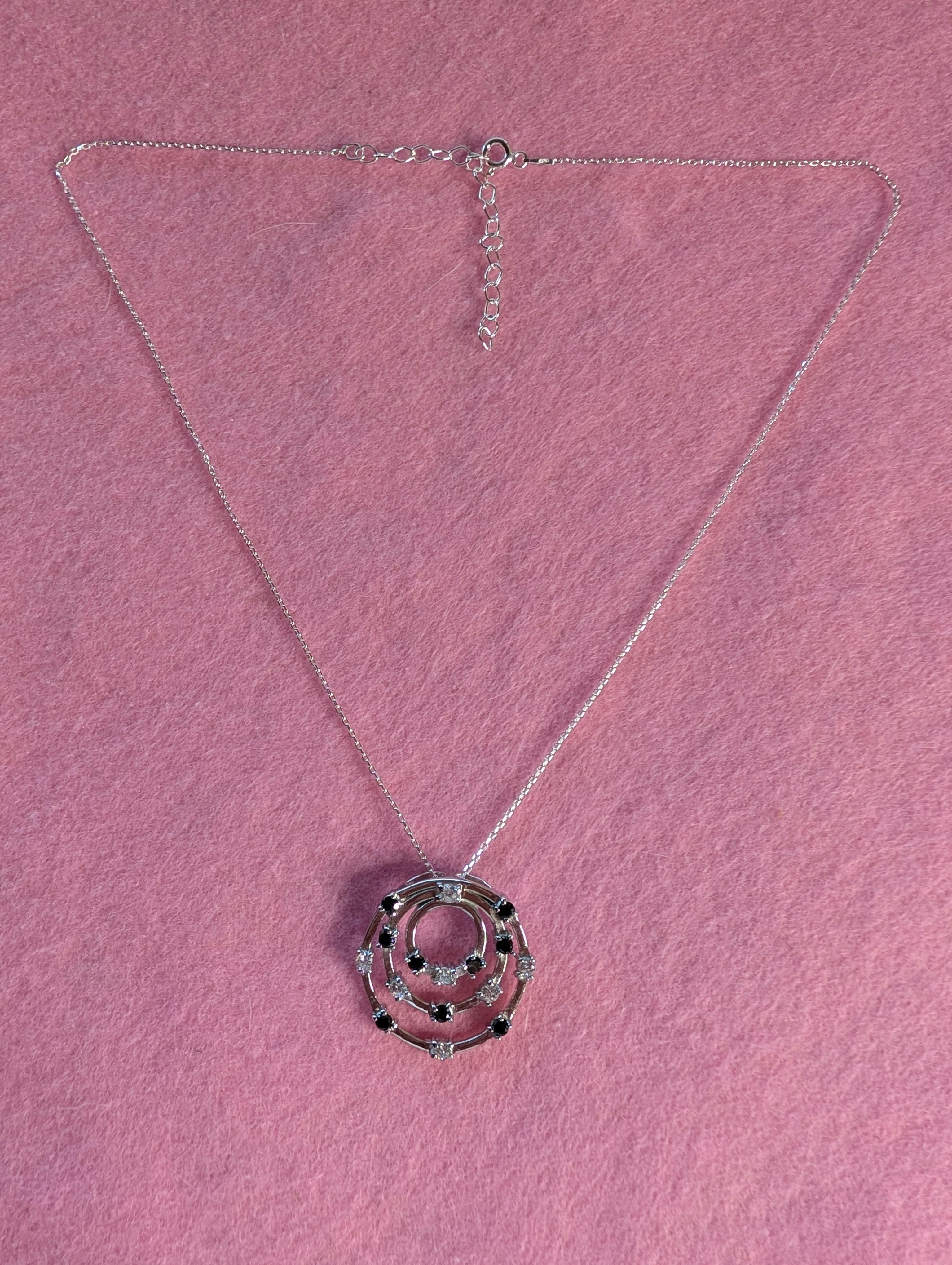 Sterling Silver Black CZ Three Circle Pendant Necklace