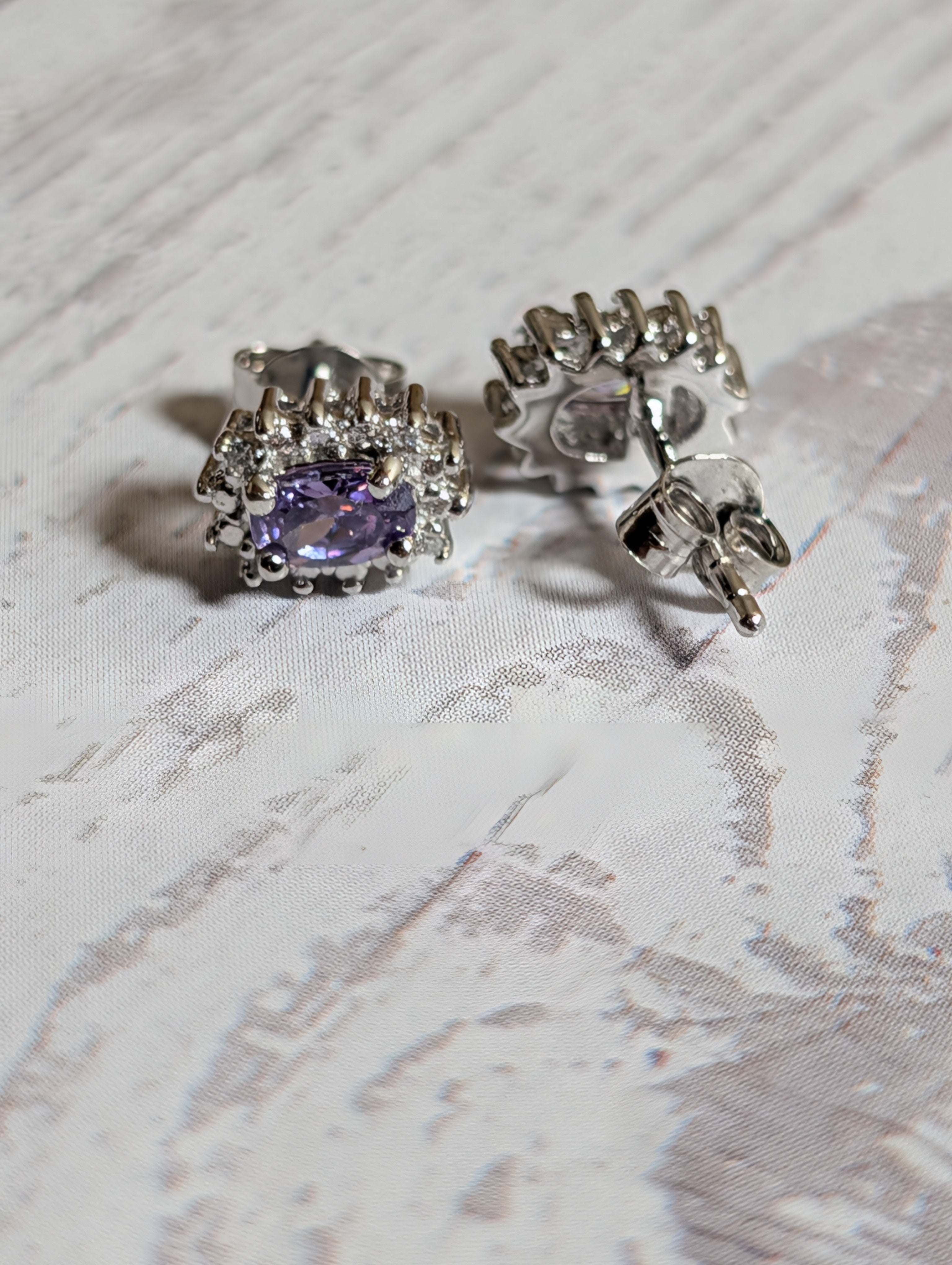 Amethyst Gemstone CZ Sterling Silver Pendant & Earrings Jewelry Set