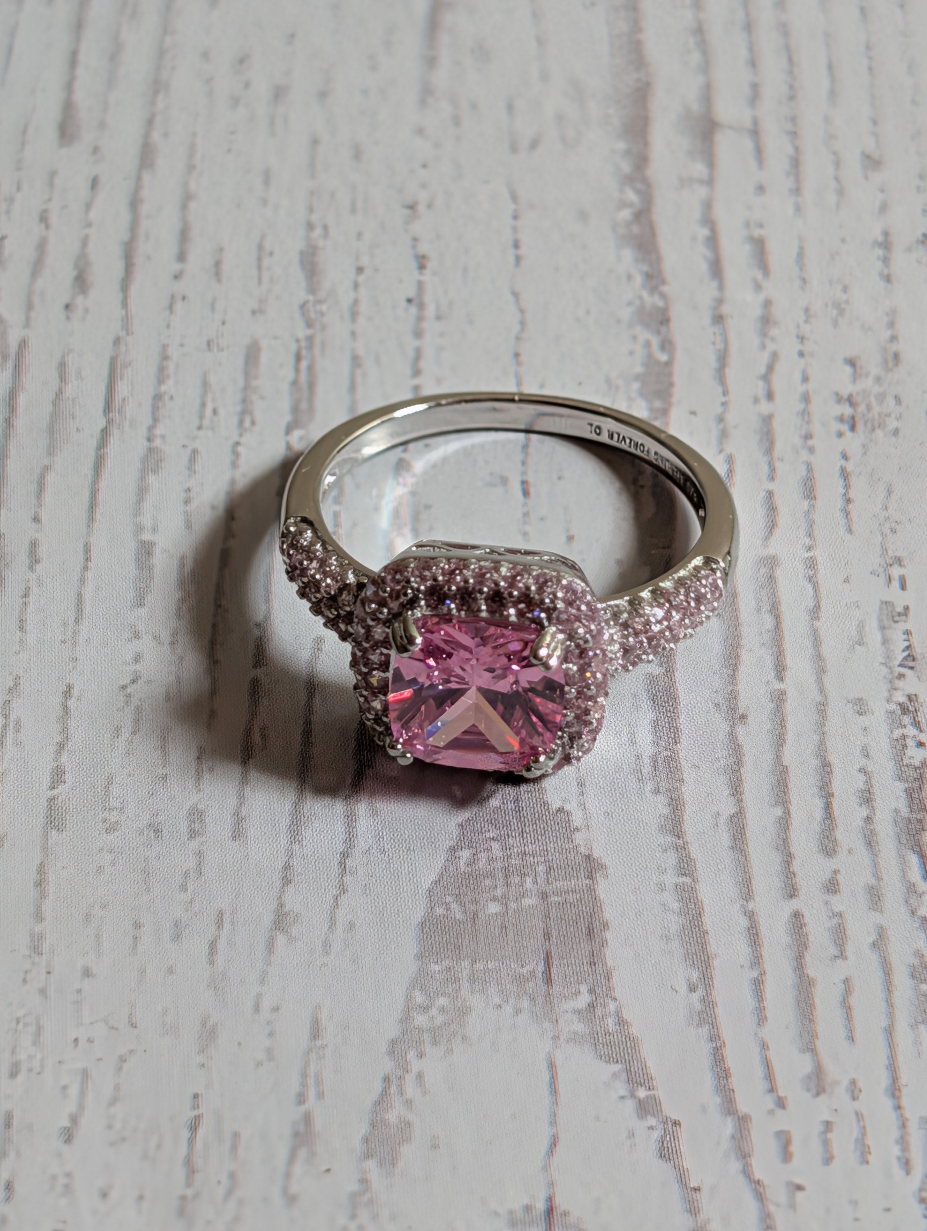 Pink CZ Princess Square-Cut Gemstone Sterling Silver Ring