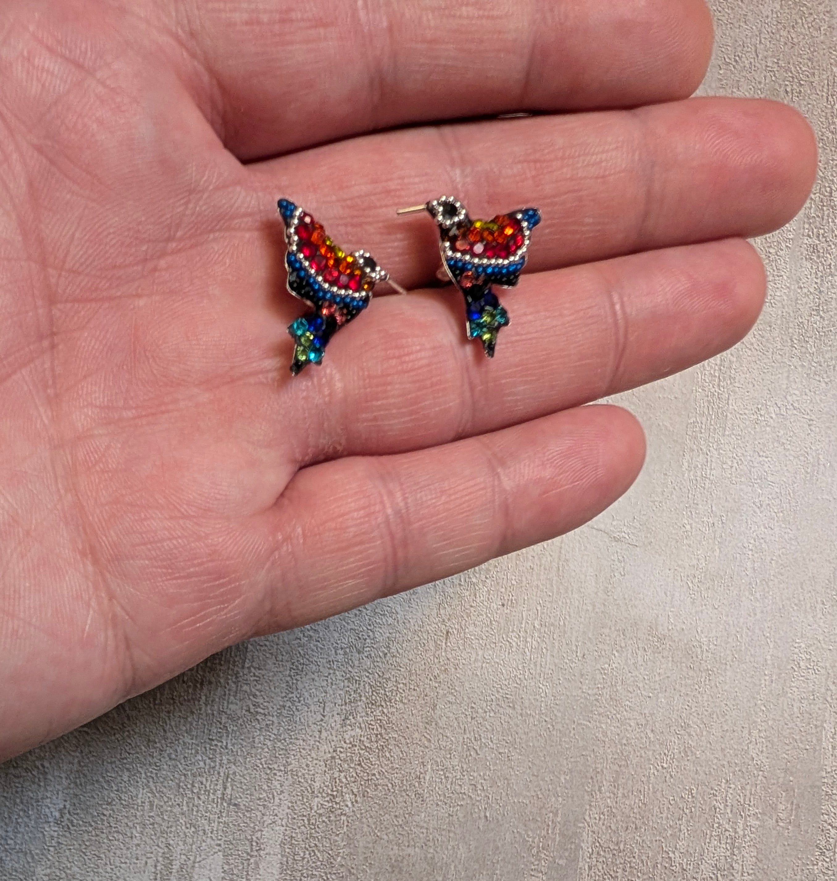 Hummingbird Multi-Color Sterling Silver Stud Earrings