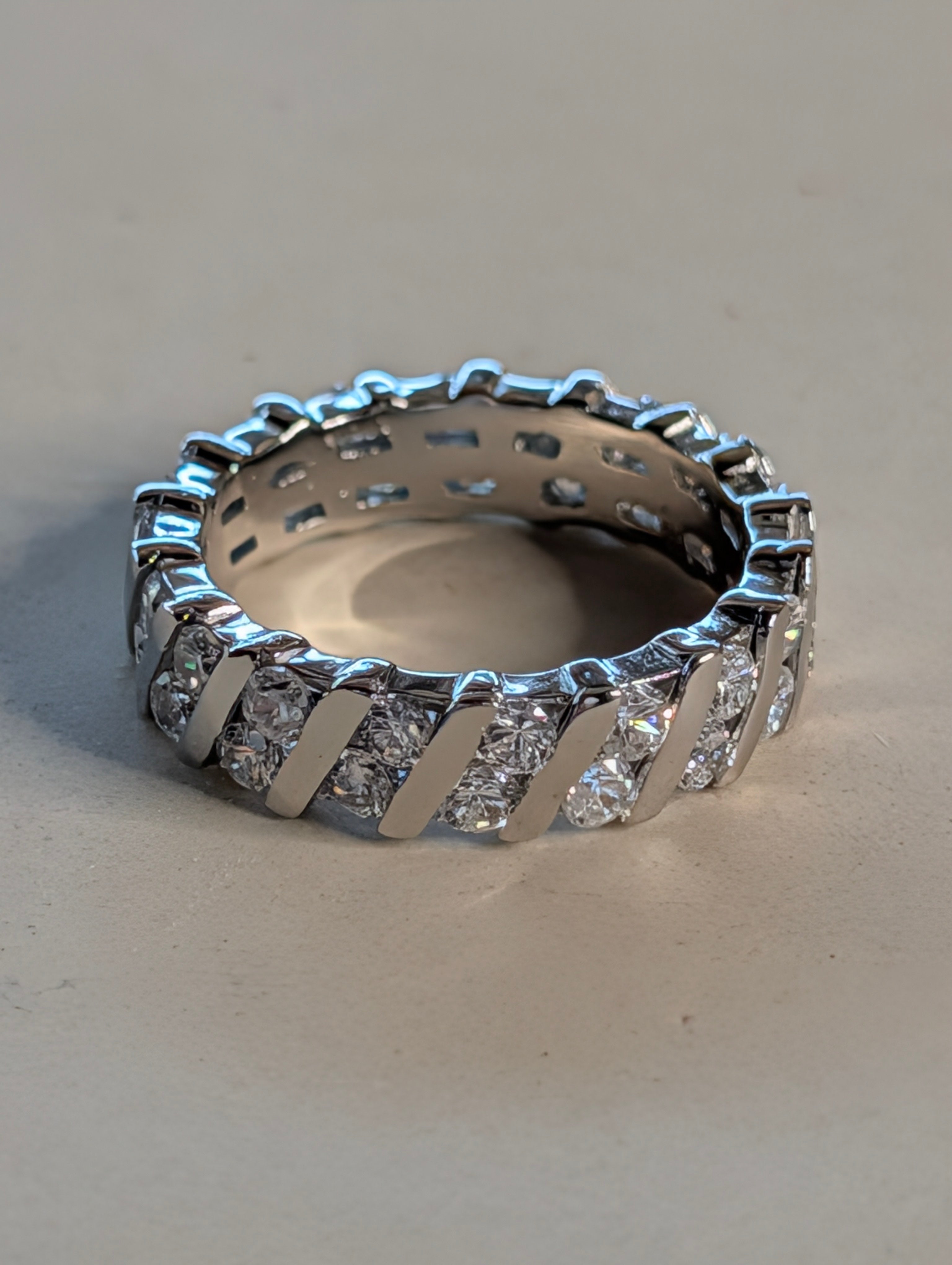 Sterling Silver CZ Shimmering Stone Inlay Wide Band Ring Size 7