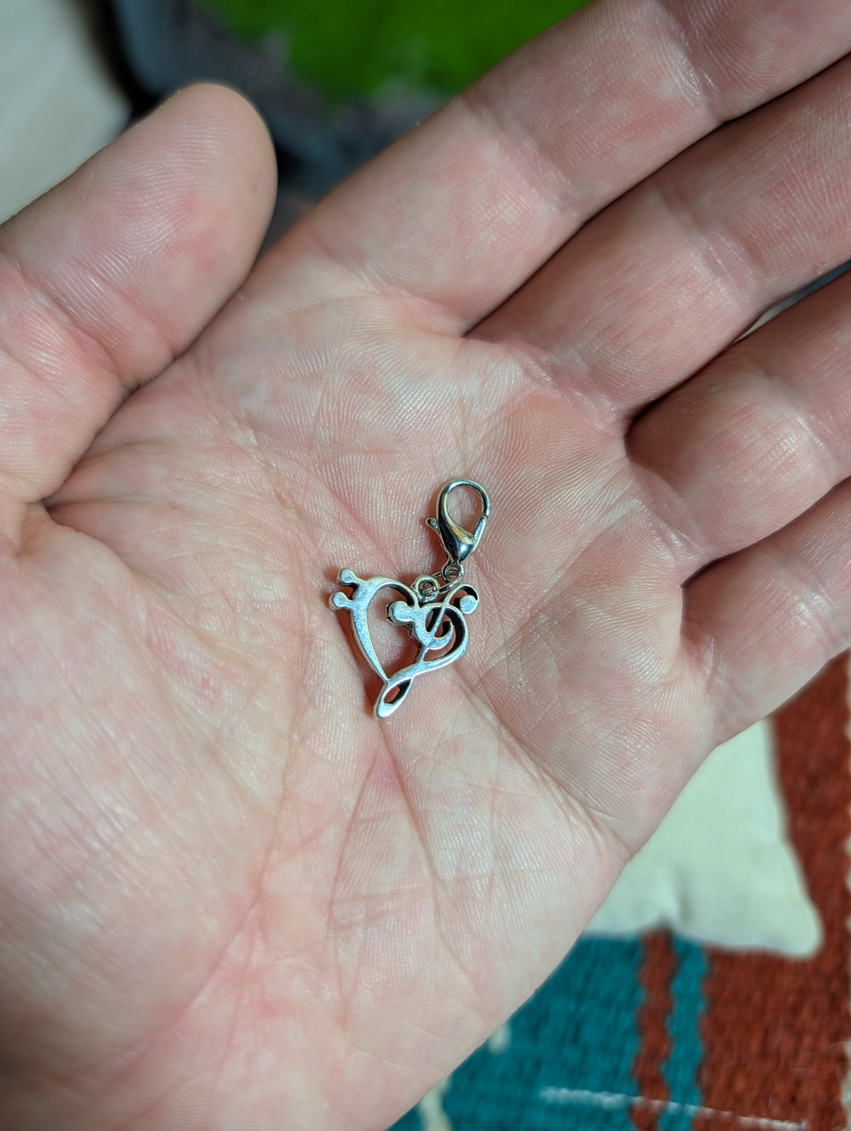 Handcrafted Heart Shaped Bass Note Charm Music Sterling Silver