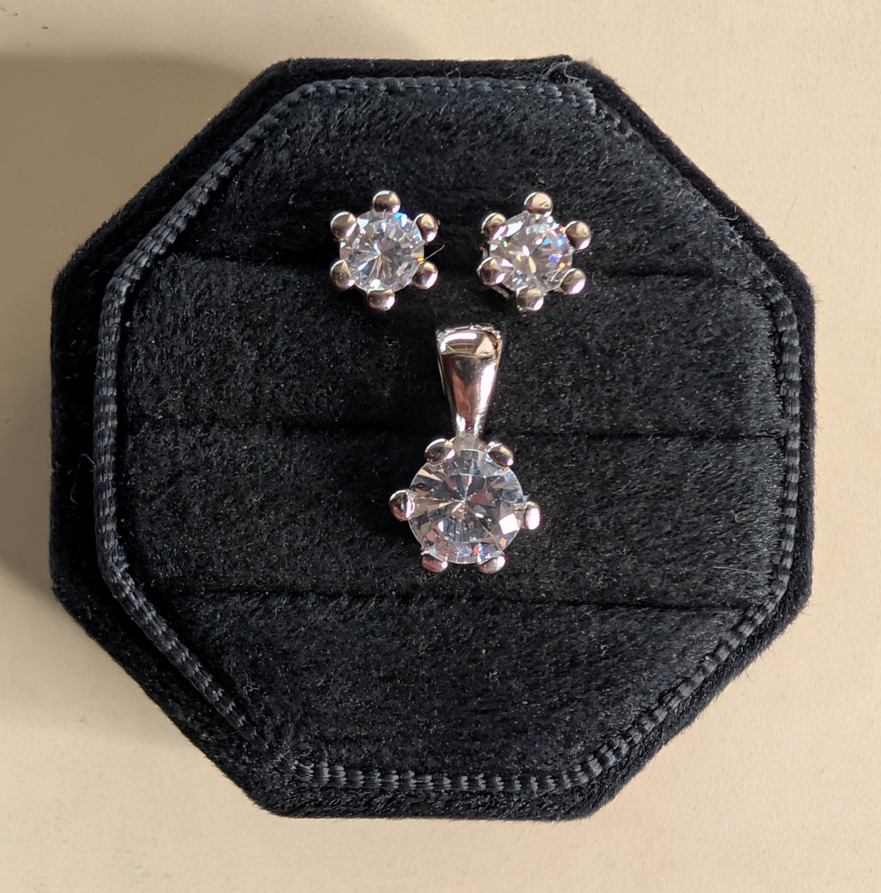 Sterling Silver CZ White GemStone Earrings & Pendant Jewelry Set