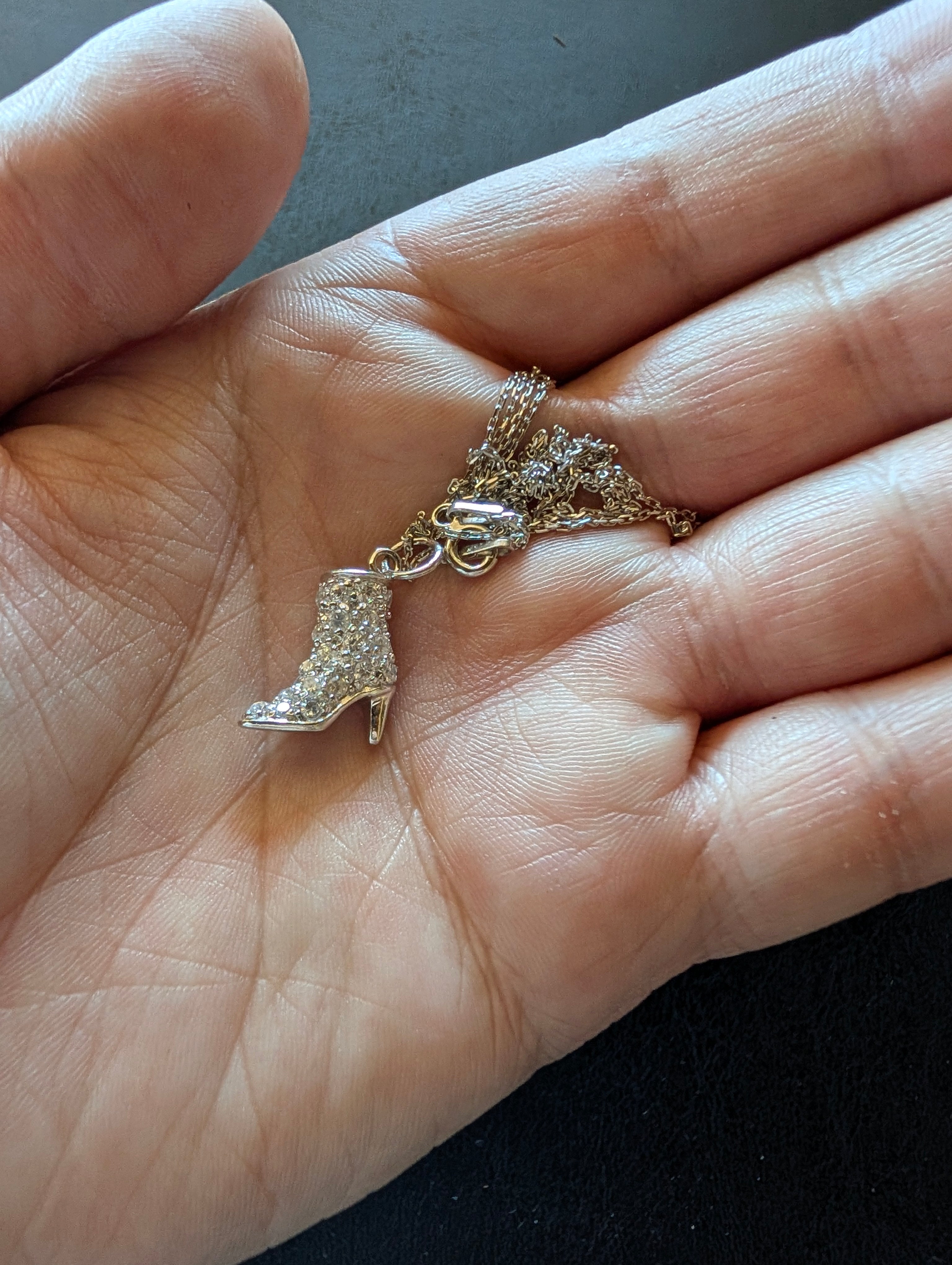 Sterling Silver Detailed CZ High Heel Cowboy Boot Pendant Necklace