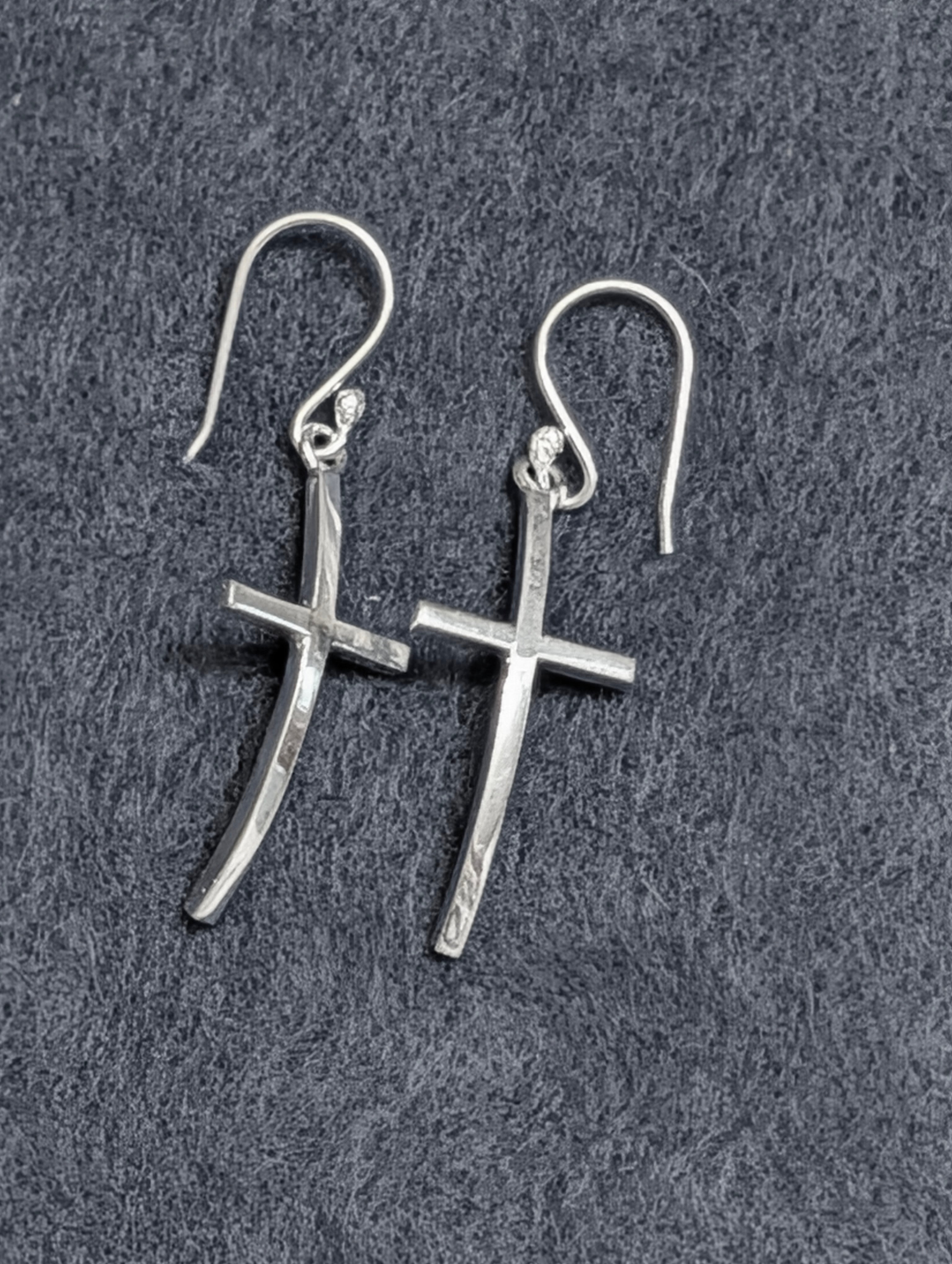 Sterling Silver Curved Cross On Hook Earrings